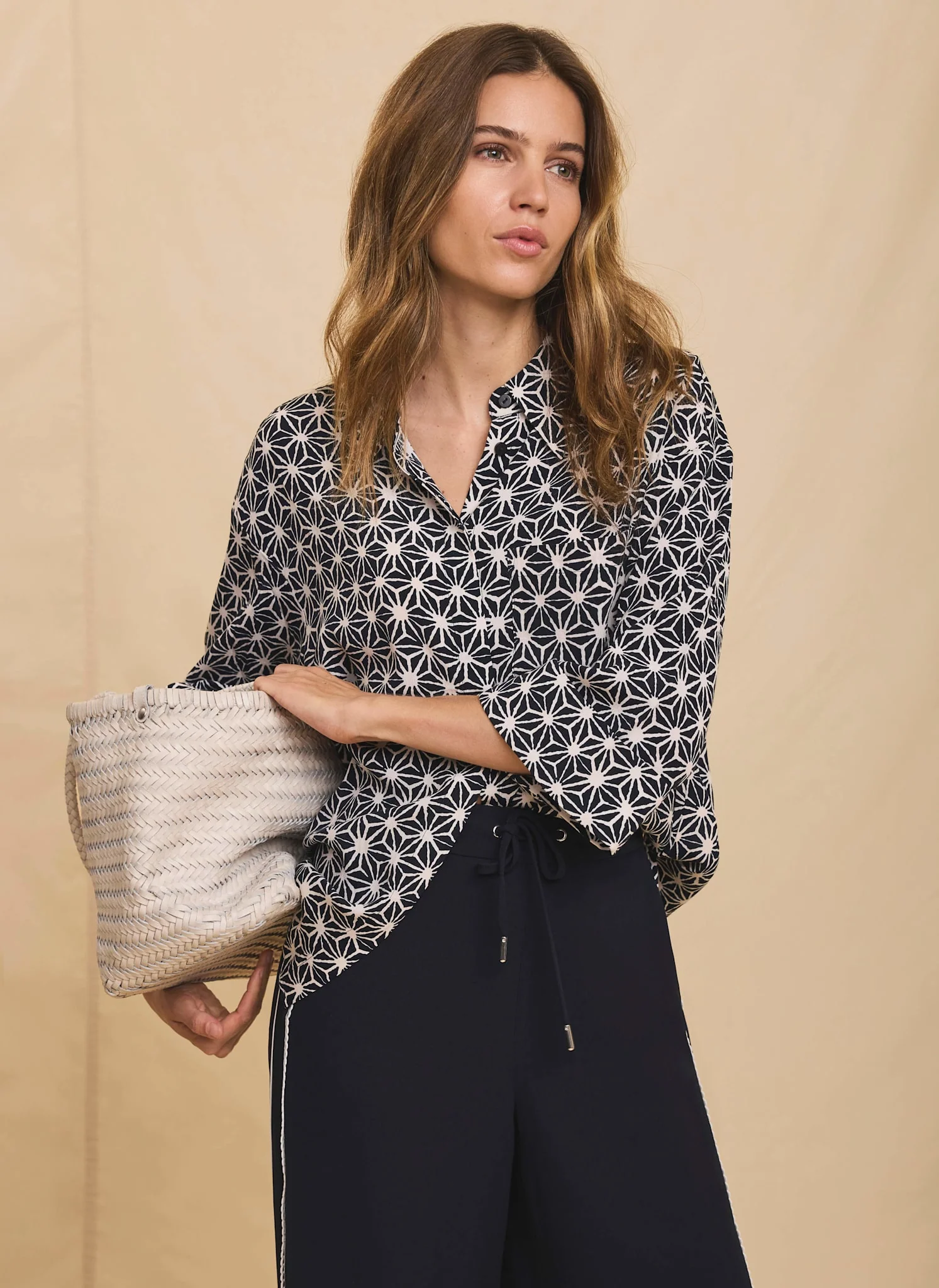 Navy Geometric Print Resort Shirt - Image 3
