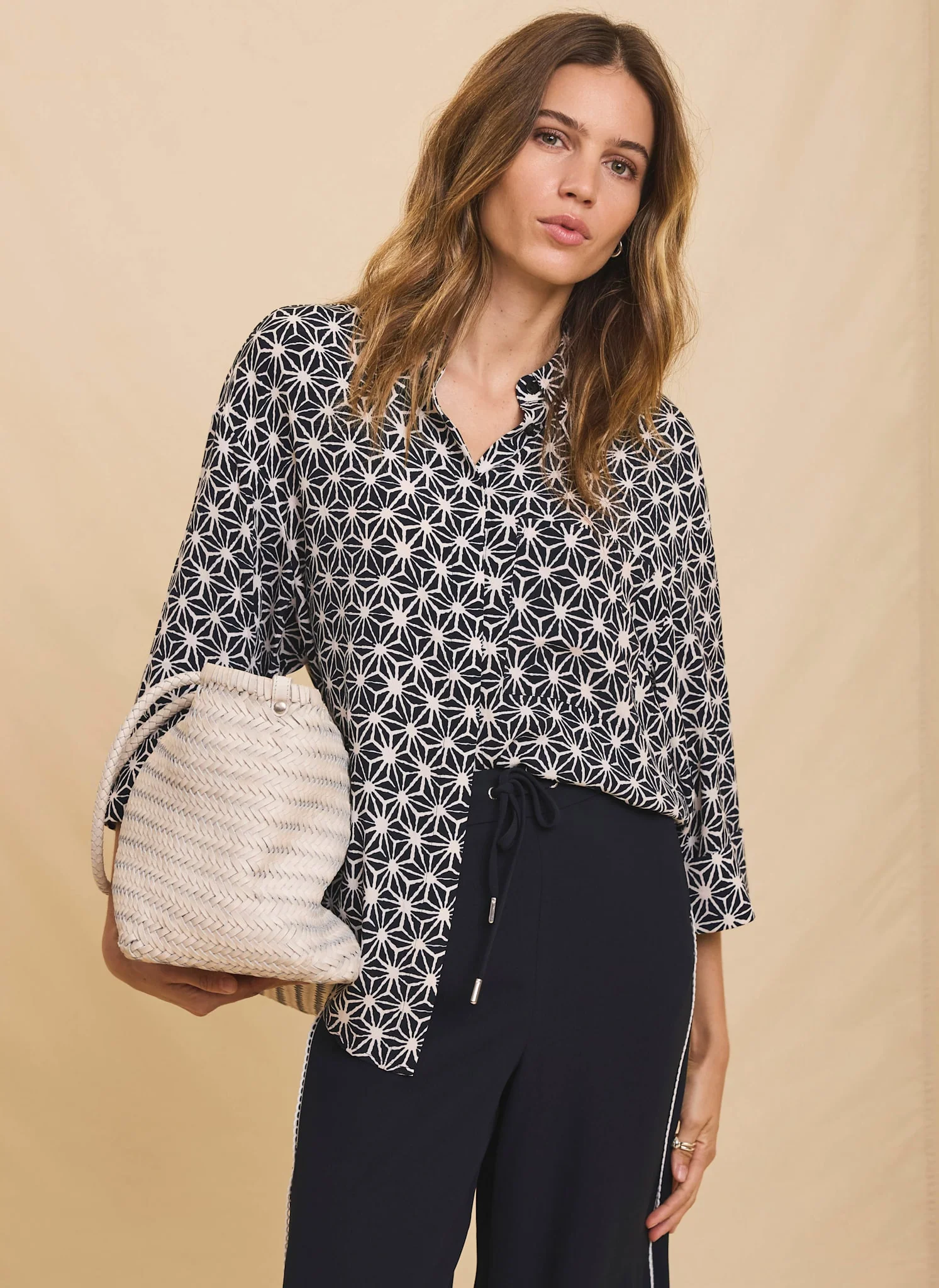 Navy Geometric Print Resort Shirt - Image 4