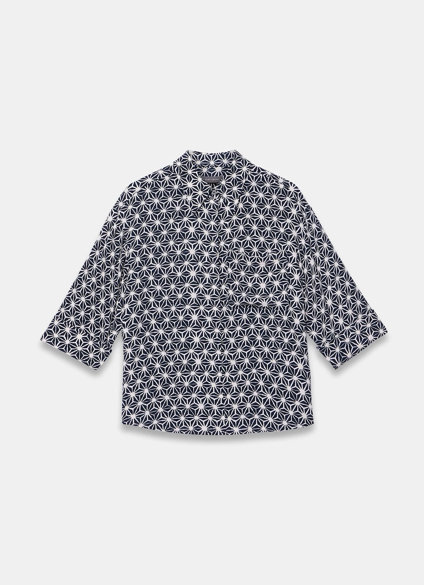 Navy Geometric Print Resort Shirt - Image 6