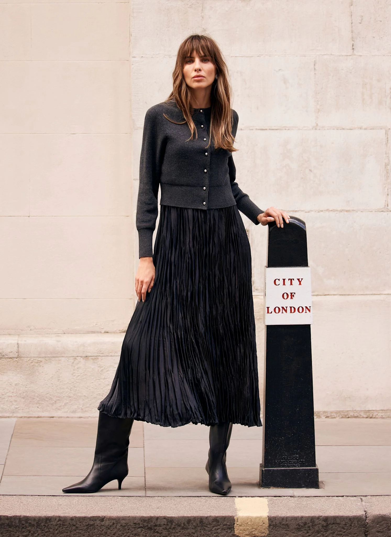 Grey Cardigan Layered Midi Dress - Image 3