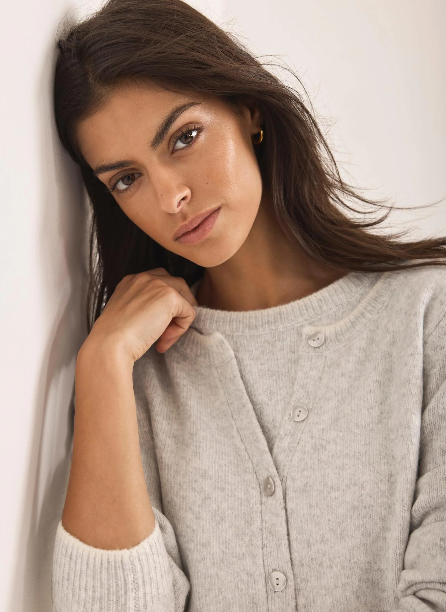 Grey Double Layer Knit Cardigan - Image 4