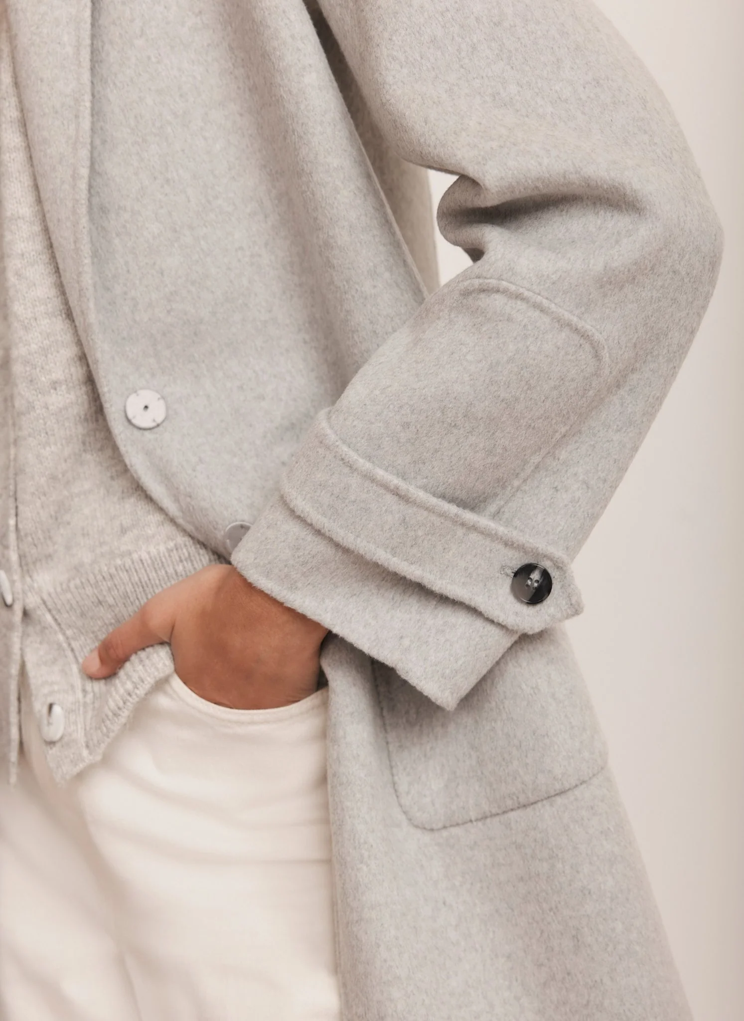 Grey Wool Blend Hand Finished Midi Coat - Image 5