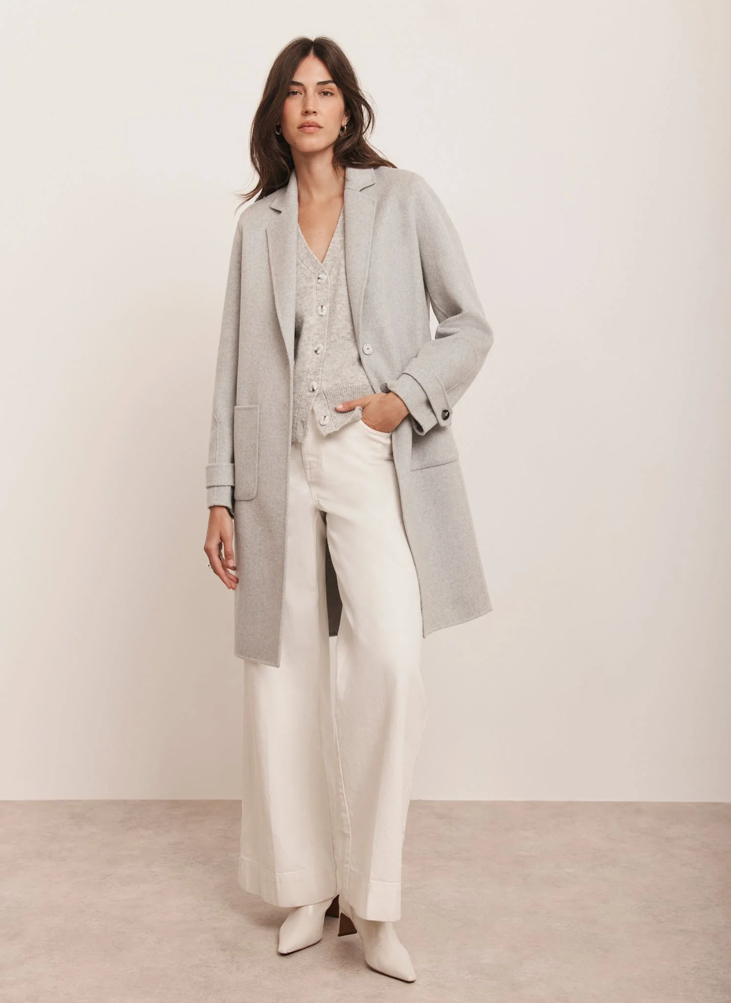 Grey Wool Blend Hand Finished Midi Coat - Image 6