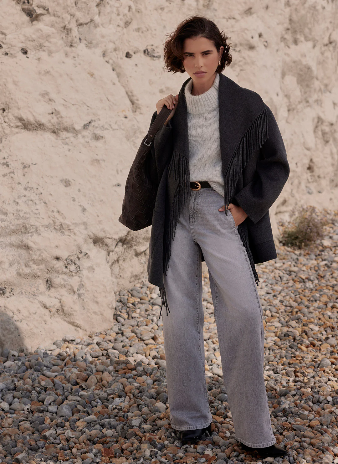 Grey Wool Blend Hand Finished Tassel Coat - Image 3