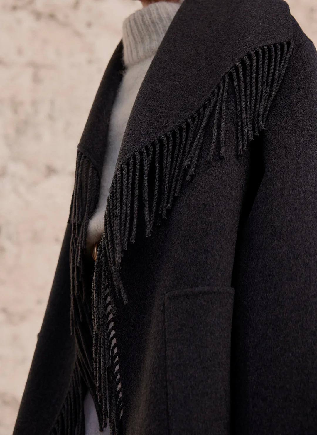 Grey Wool Blend Hand Finished Tassel Coat - Image 5