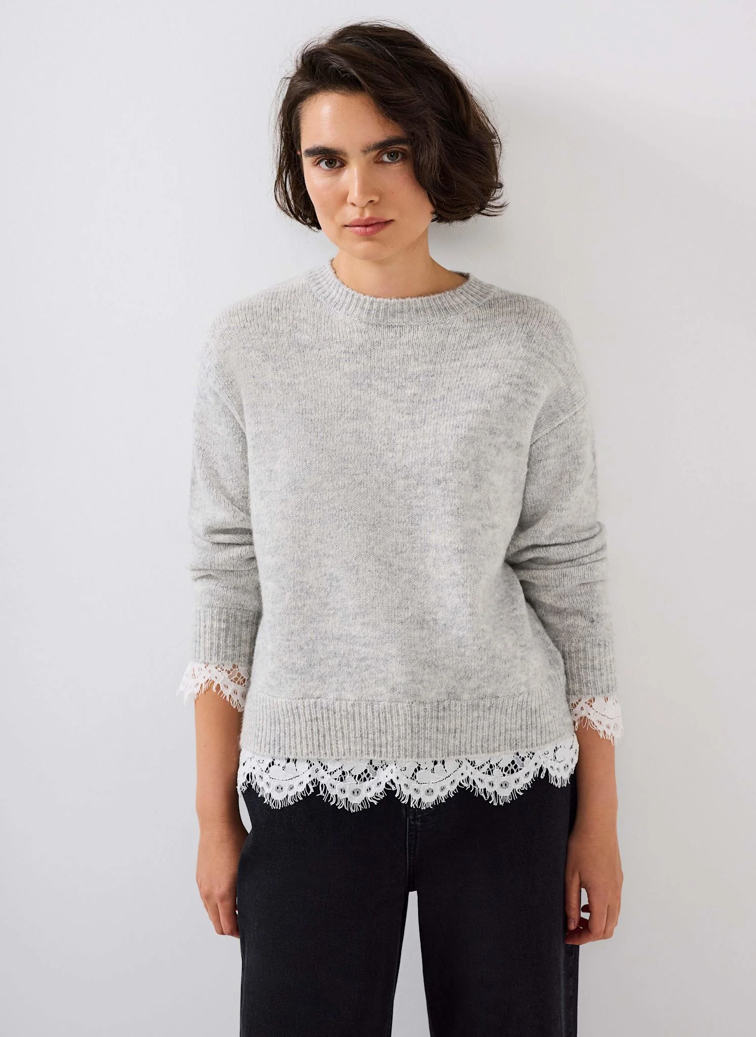 Grey Lace Detail Wool Blend Jumper - Image 4