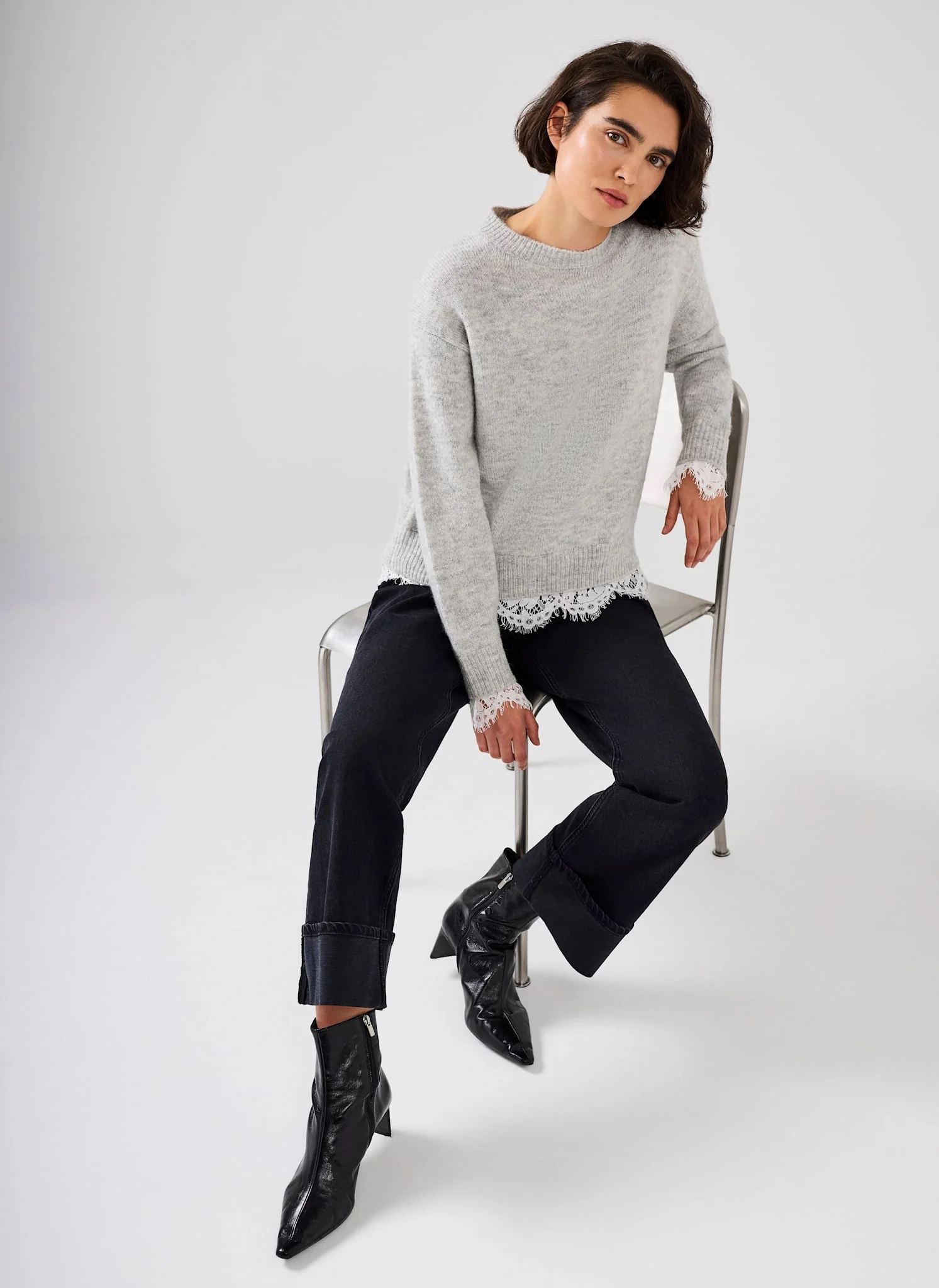 Grey Lace Detail Wool Blend Jumper - Image 5