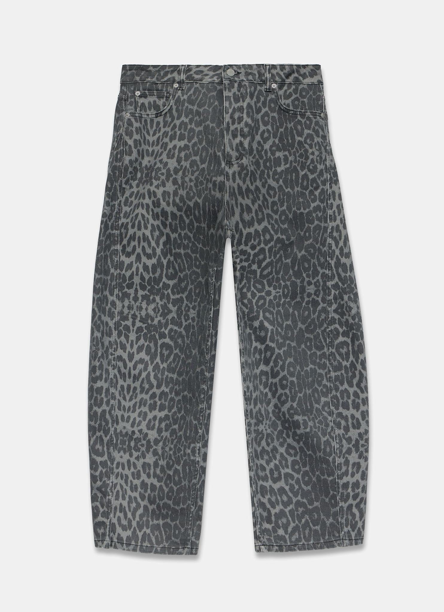 Grey Leopard Print Barrel Leg Jeans - Image 5
