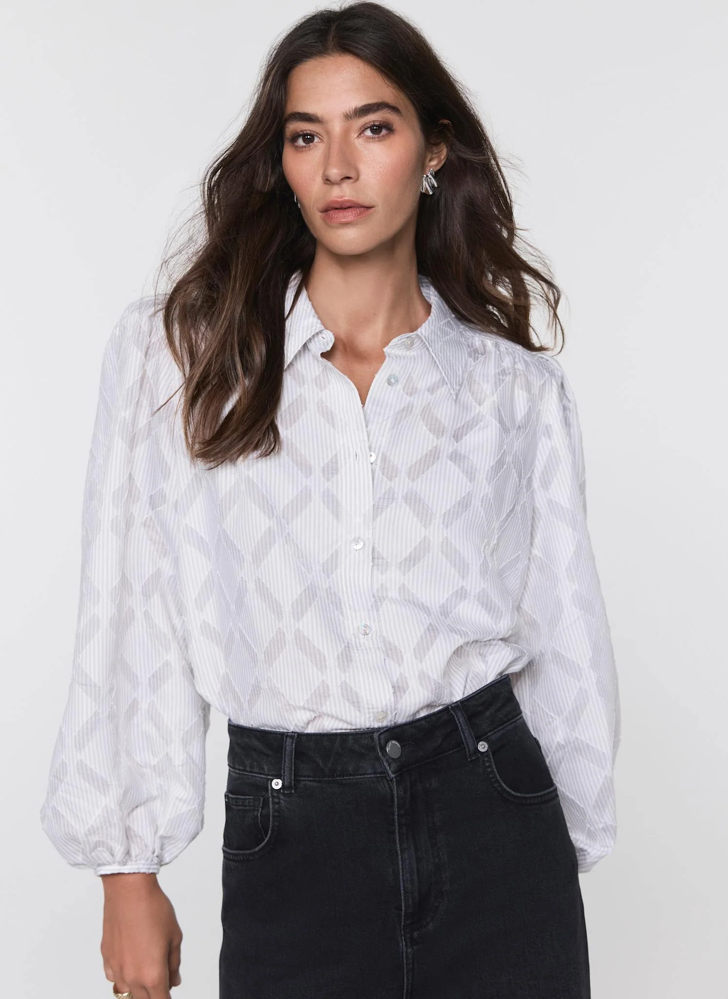 Grey Diamond Striped Jacquard Shirt - Image 3