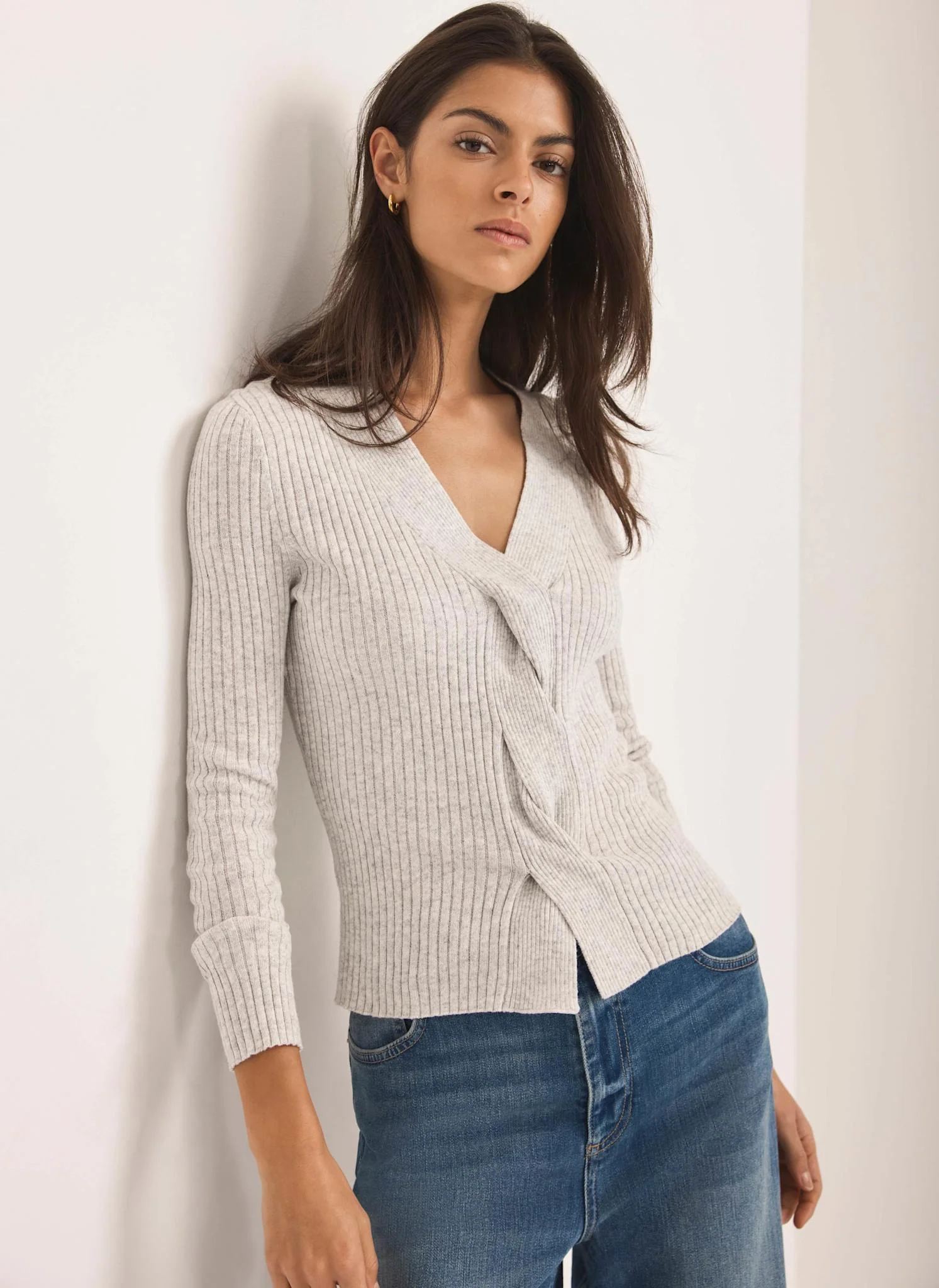 Grey Twist Knit Ribbed Top - Image 3