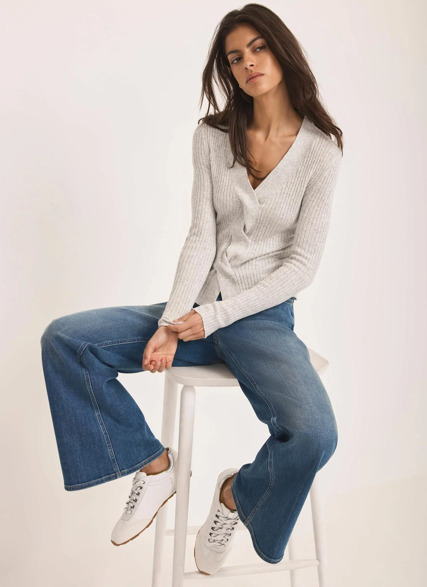 Grey Twist Knit Ribbed Top - Image 4