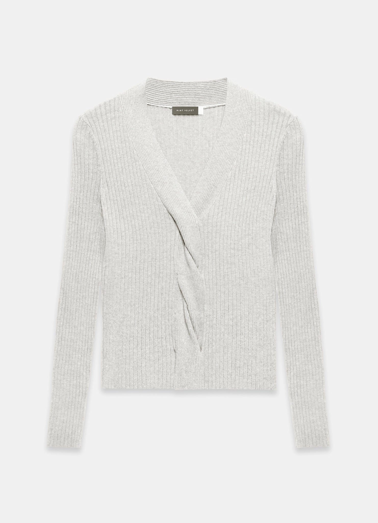 Grey Twist Knit Ribbed Top - Image 7