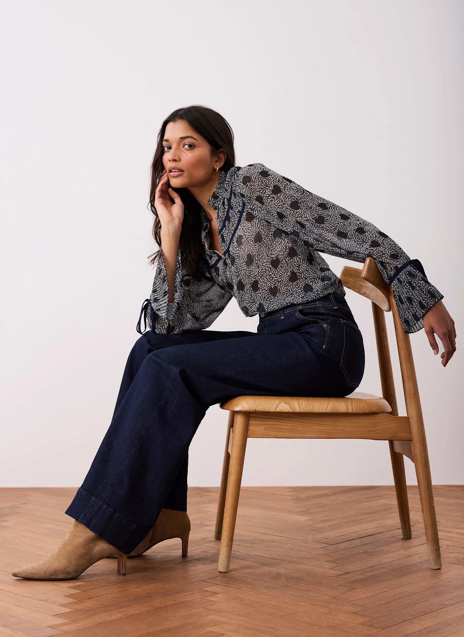 Navy Heart Print Chiffon Blouse - Image 2