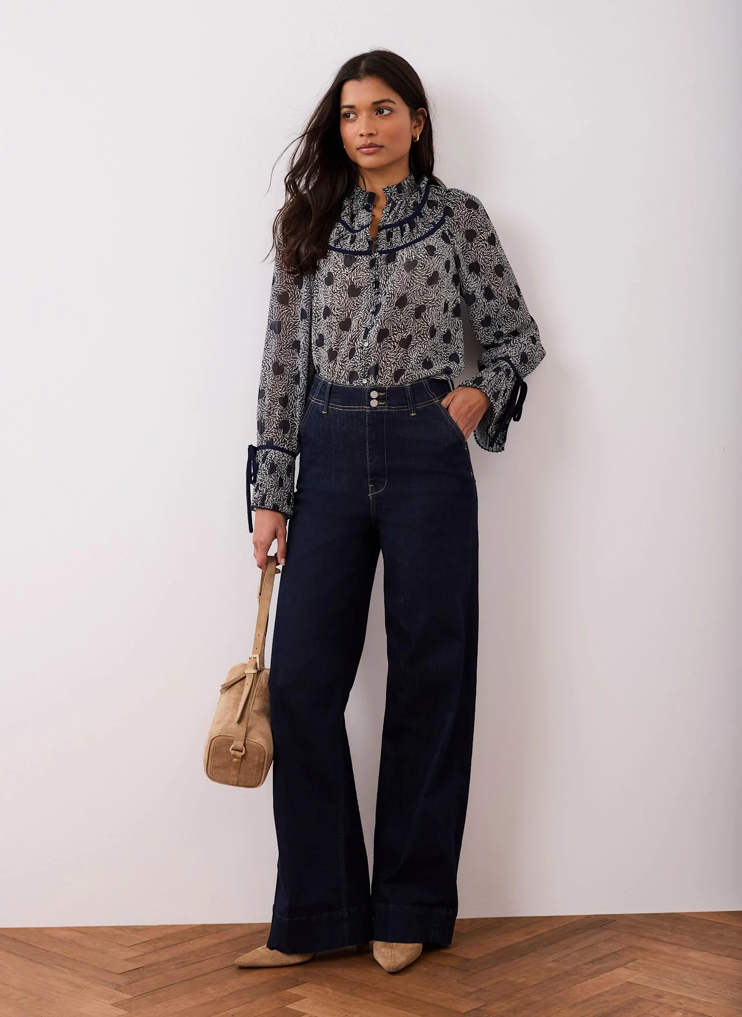 Navy Heart Print Chiffon Blouse - Image 4