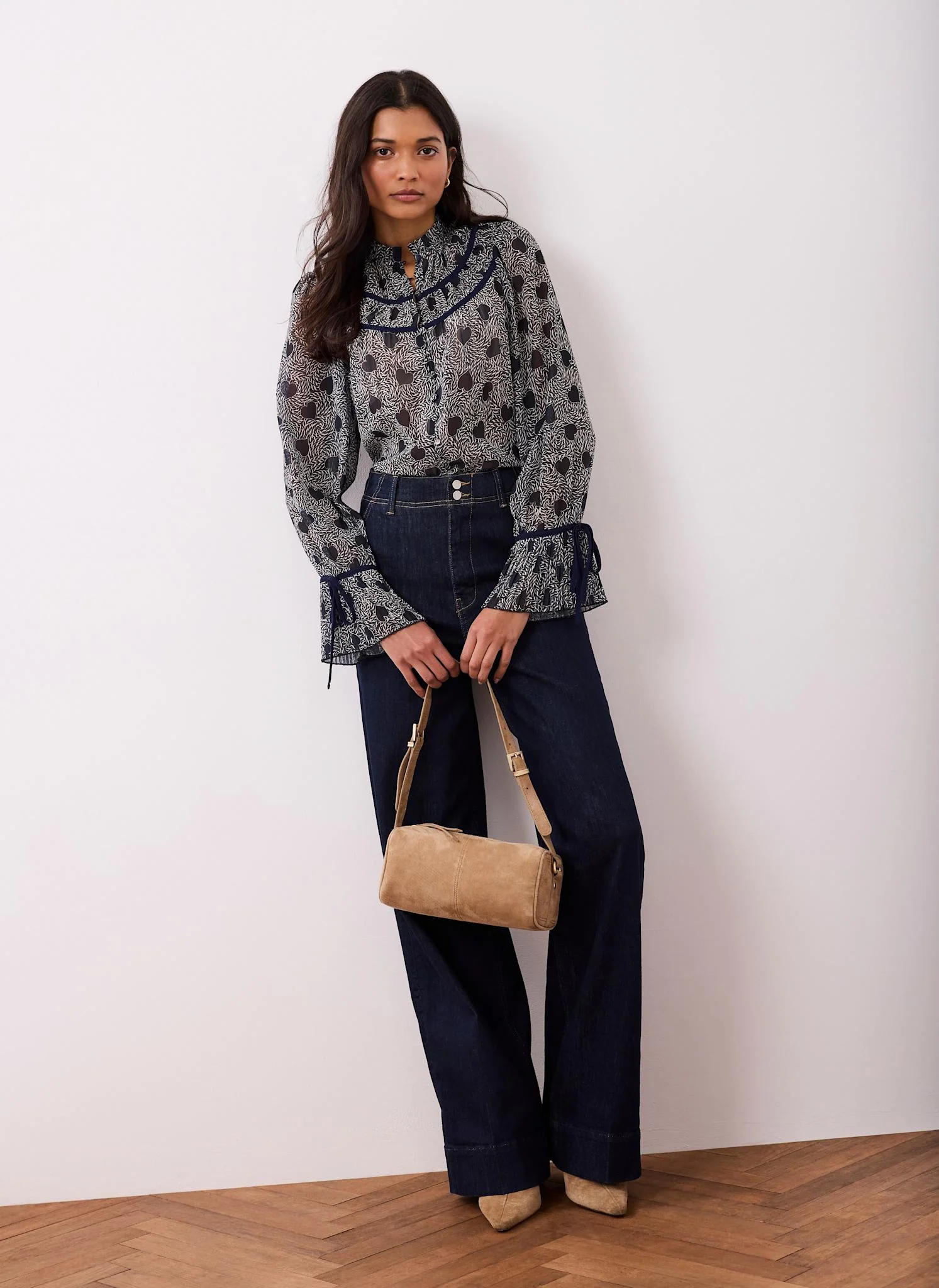 Navy Heart Print Chiffon Blouse - Image 6