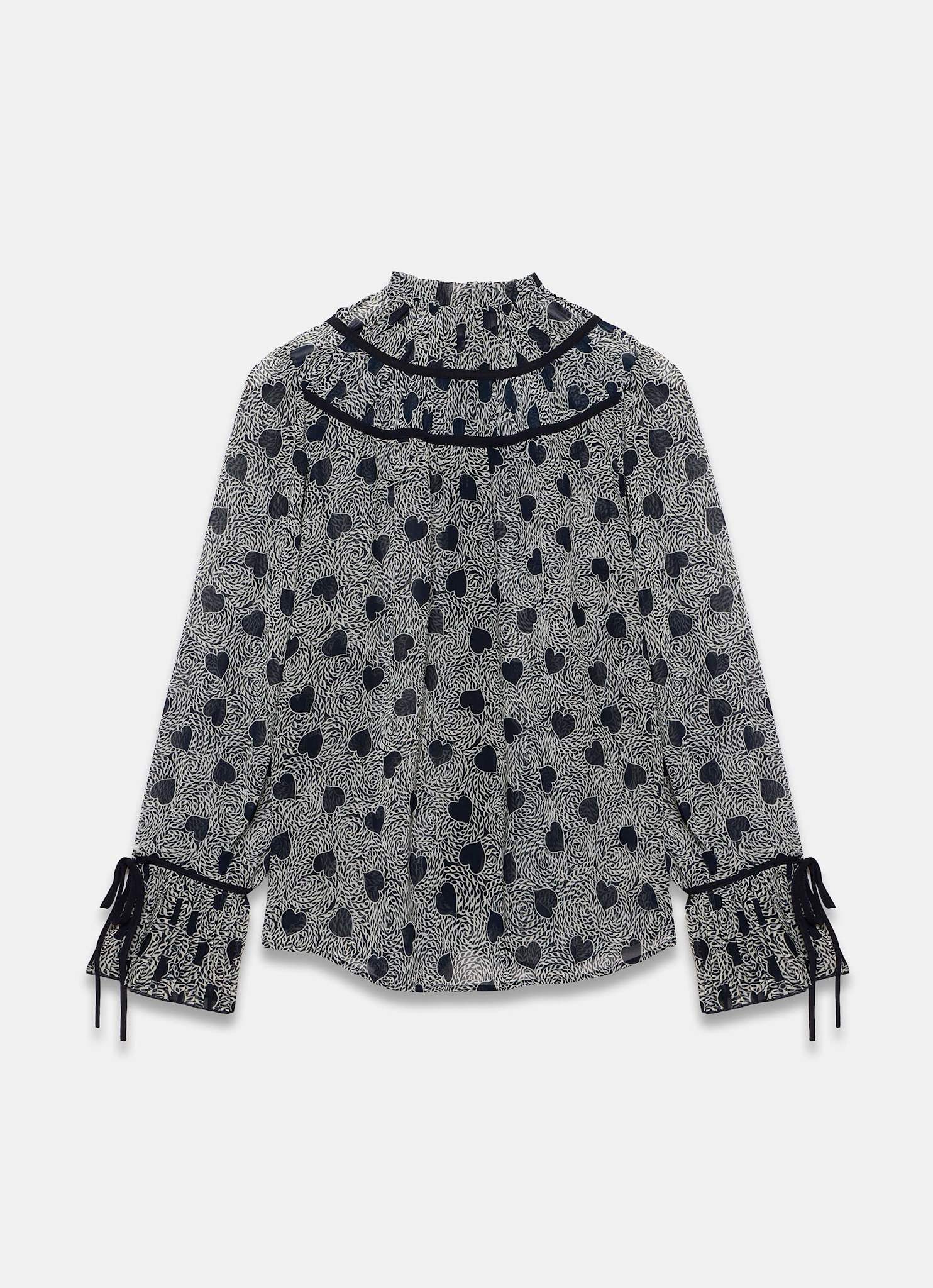 Navy Heart Print Chiffon Blouse - Image 8
