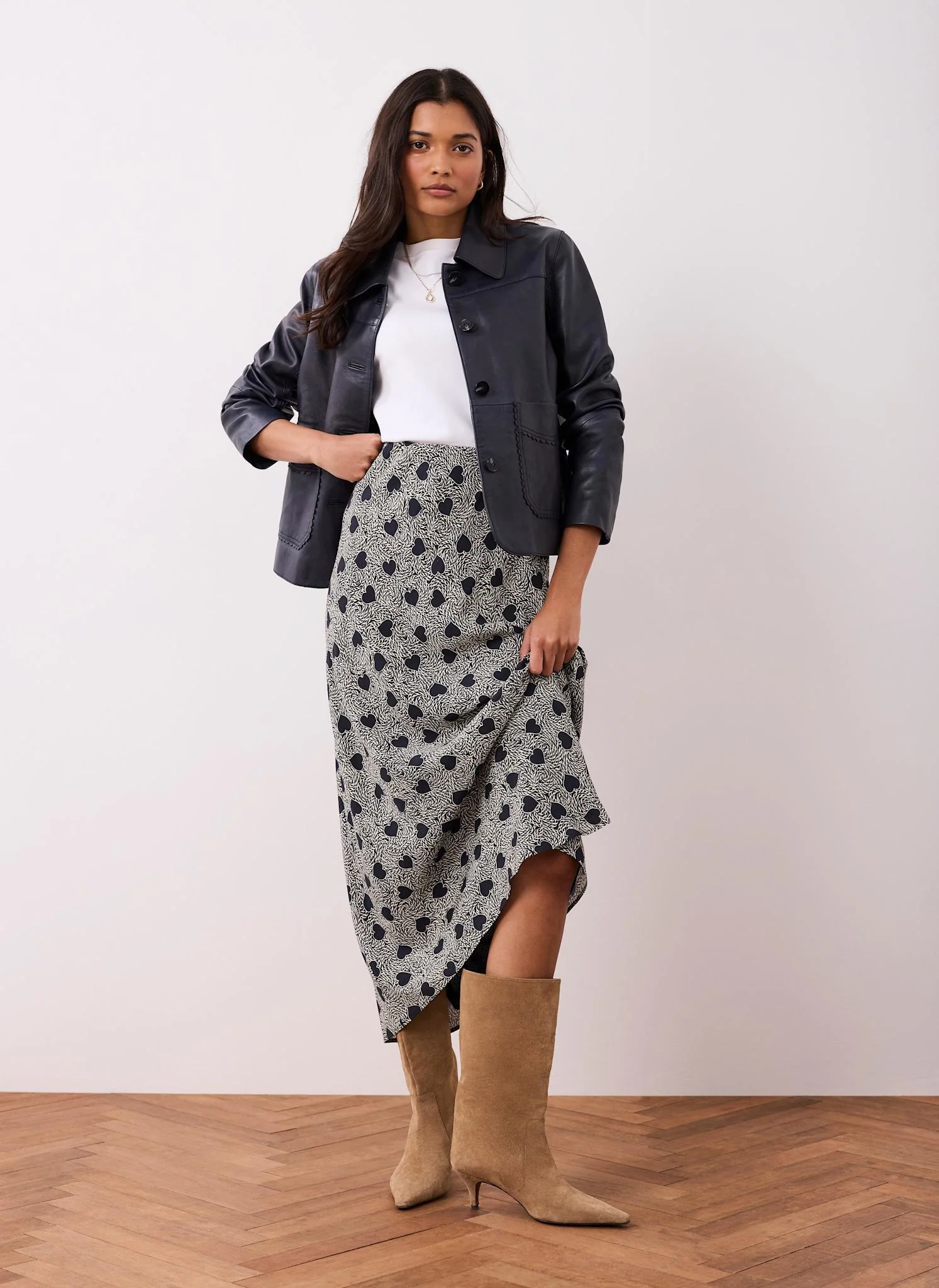 Navy Heart Print Maxi Skirt - Image 2