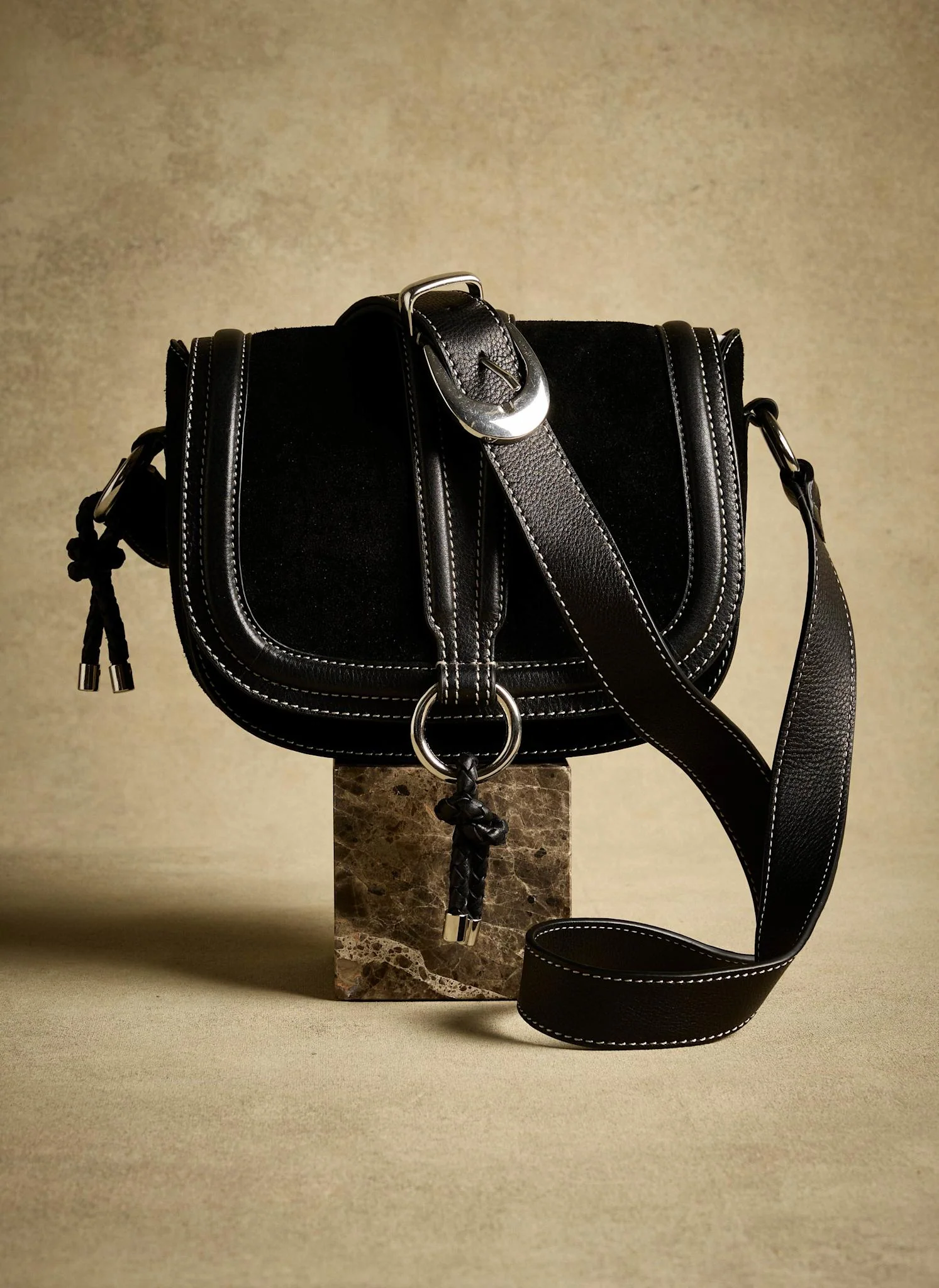 Harper Black Suede Saddle Bag - Image 3
