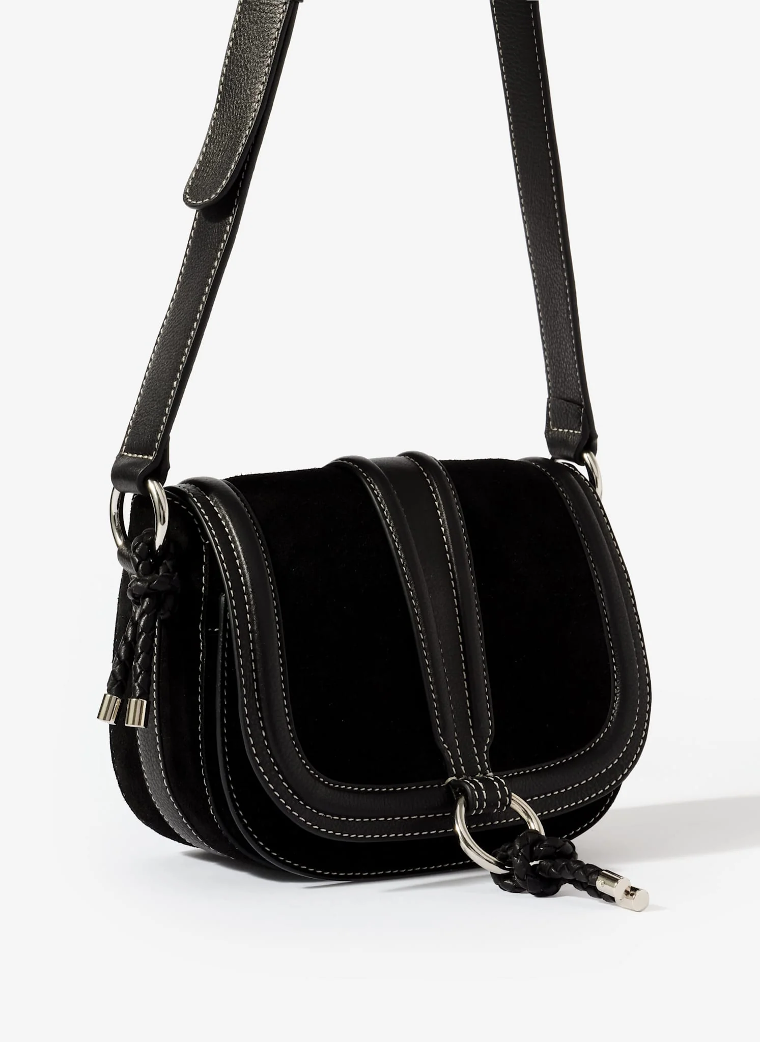 Harper Black Suede Saddle Bag - Image 5