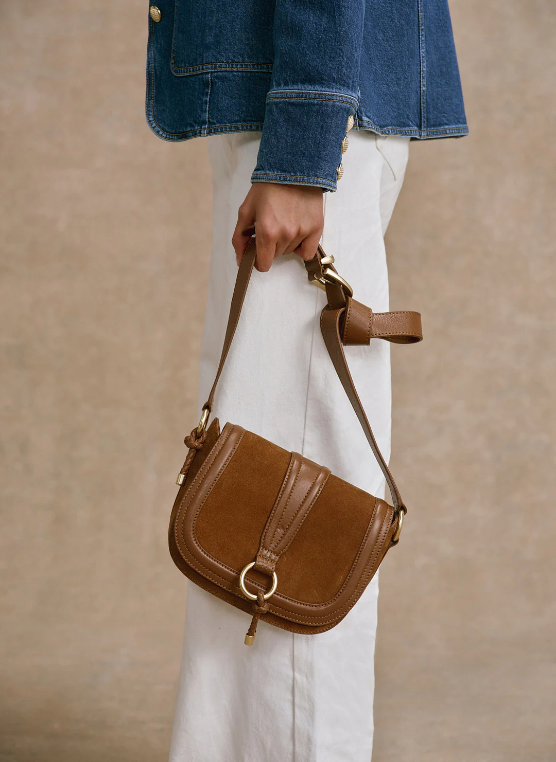 Harper Tan Suede Saddle Bag - Image 2