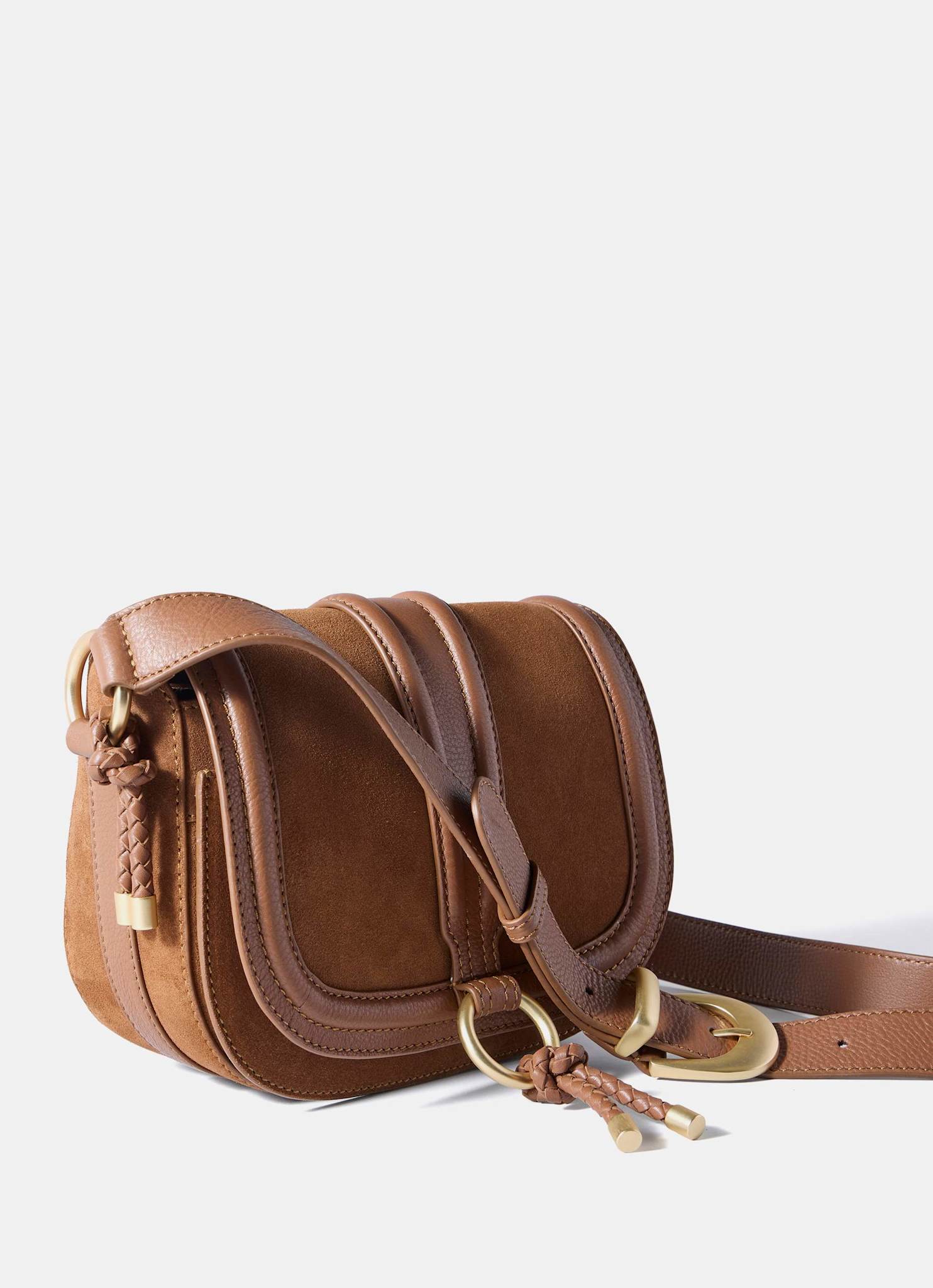 Harper Tan Suede Saddle Bag - Image 3