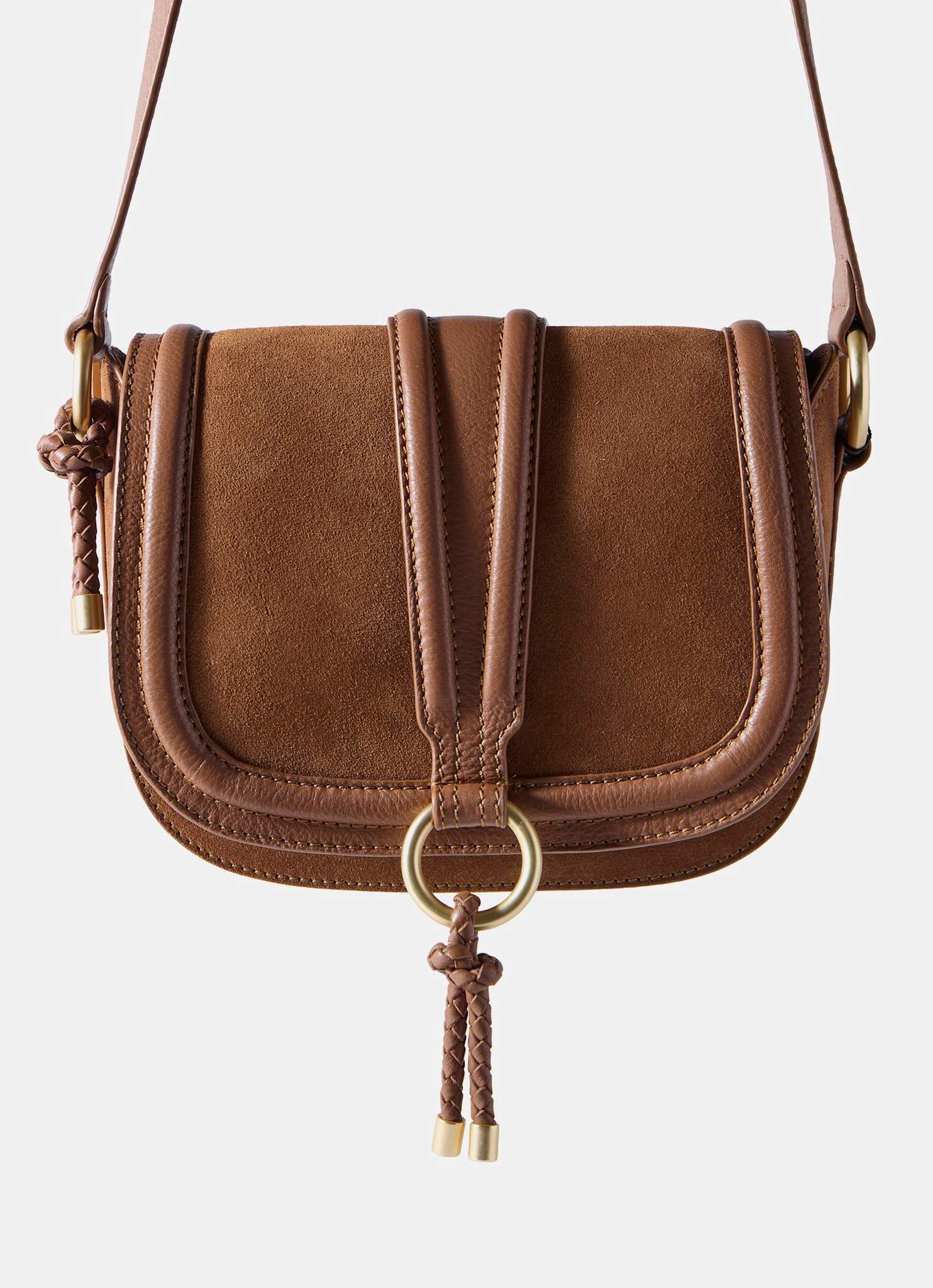 Harper Tan Suede Saddle Bag - Image 7