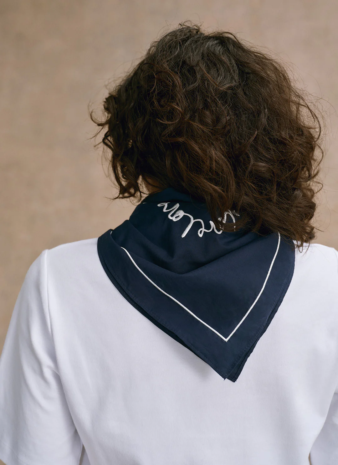 Navy Cotton Heart Embroidered Square Scarf - Image 6