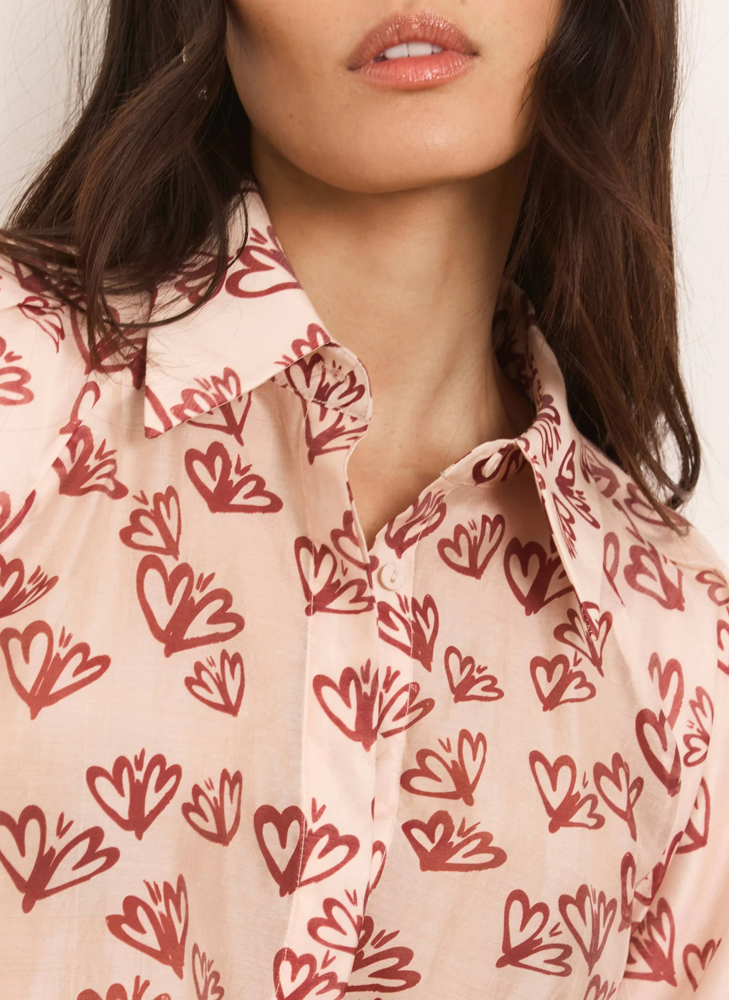 Pink Heart Print Puff Sleeve Shirt - Image 6