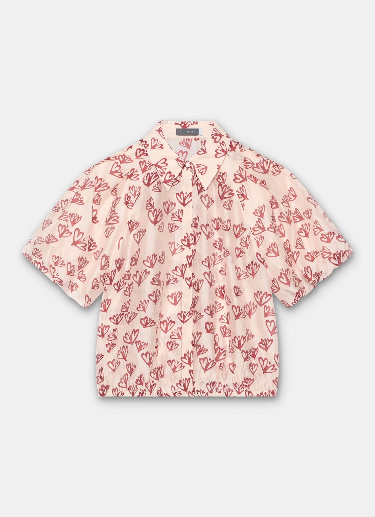 Pink Heart Print Puff Sleeve Shirt - Image 7