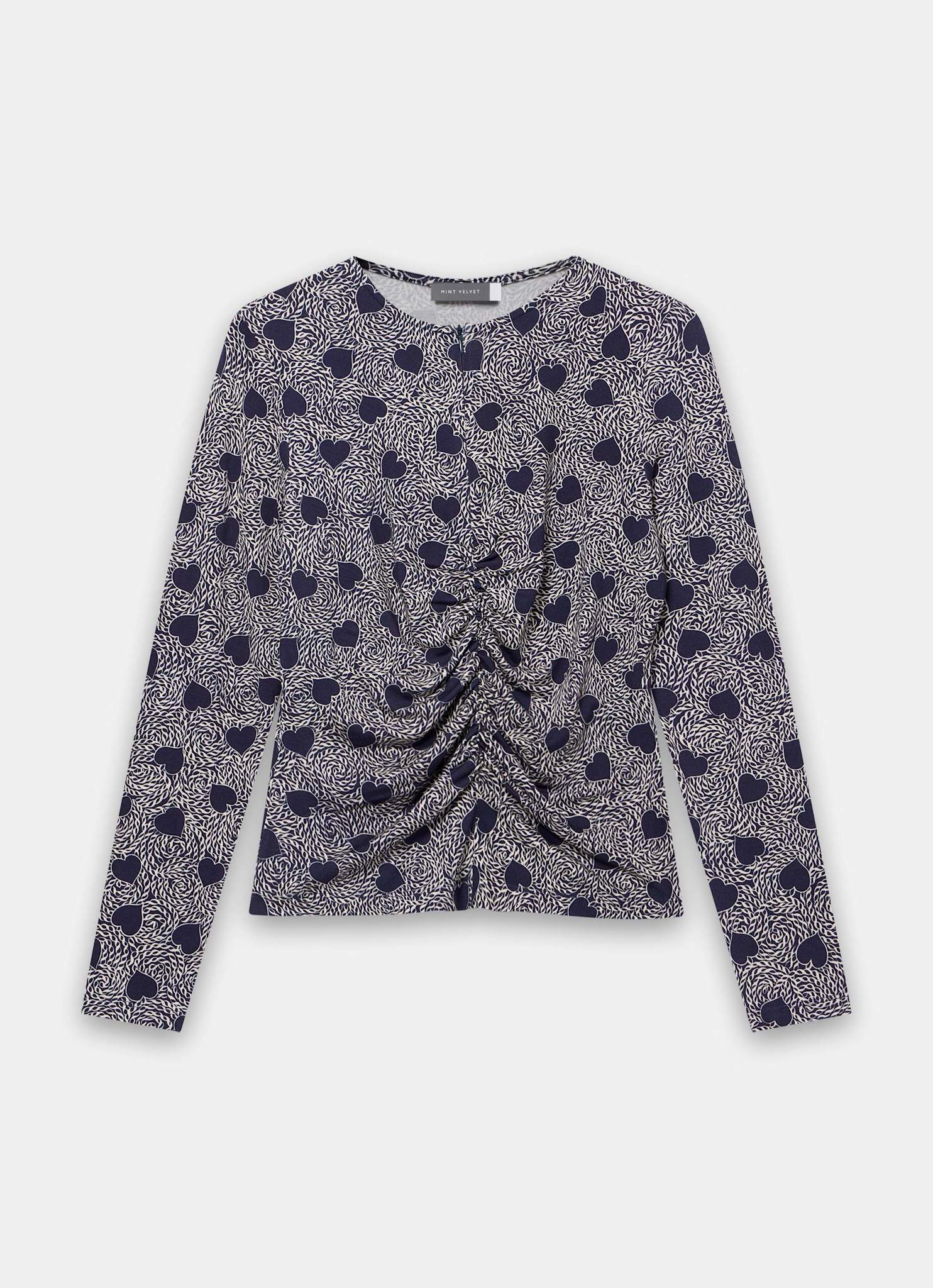 Navy Heart Print Zip Detail Top - Image 7