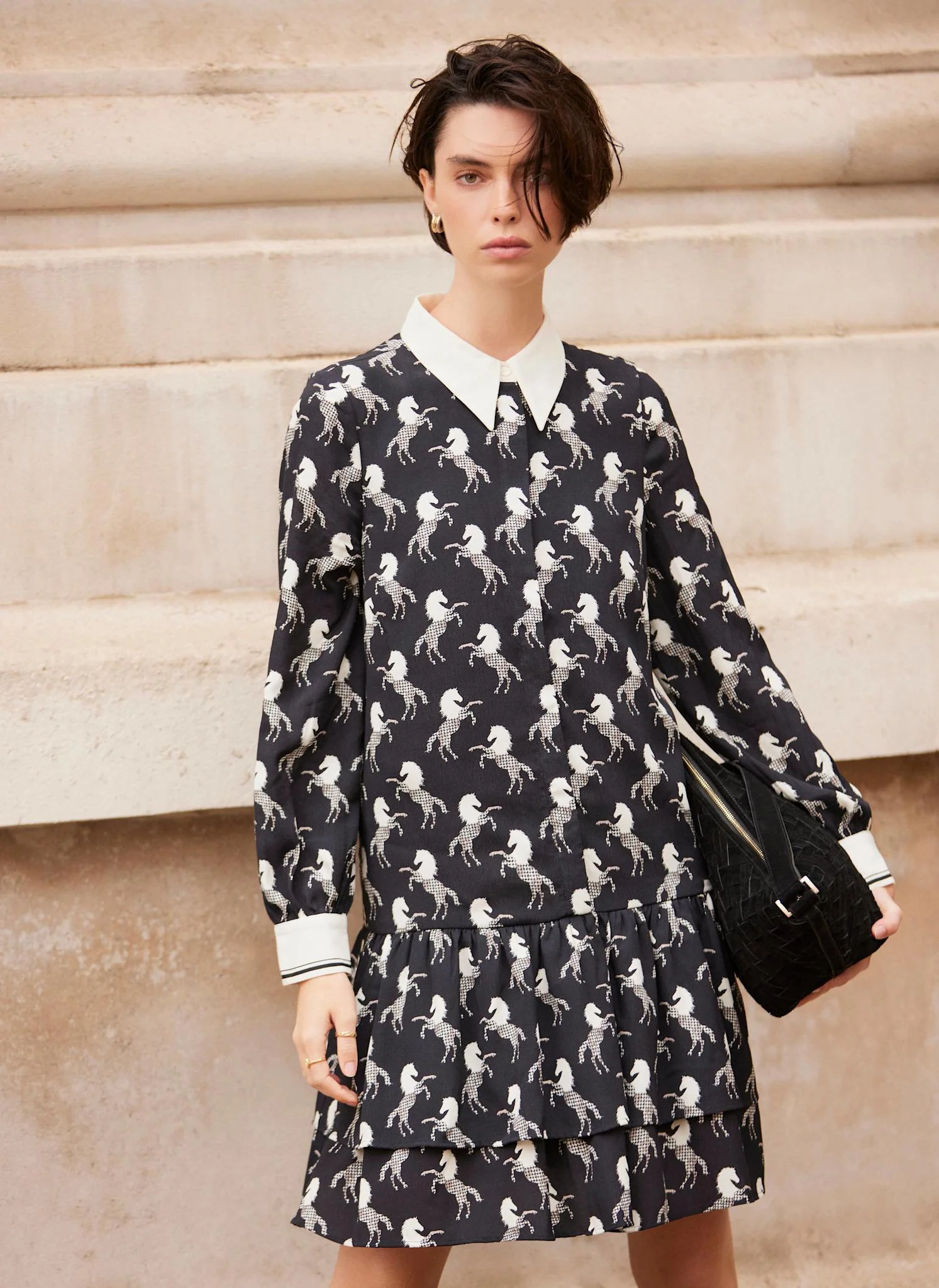 Black Horse Print Mini Shirt Dress - Image 2