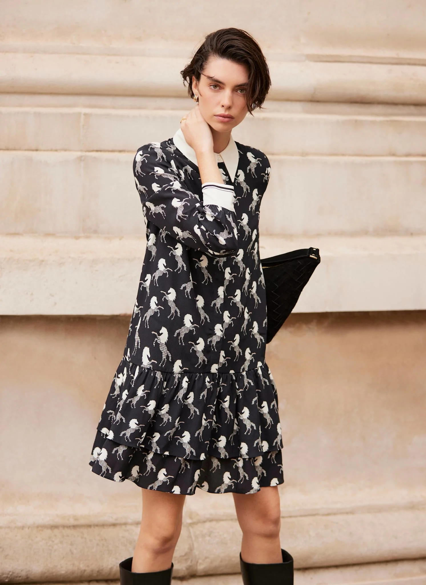 Black Horse Print Mini Shirt Dress - Image 3