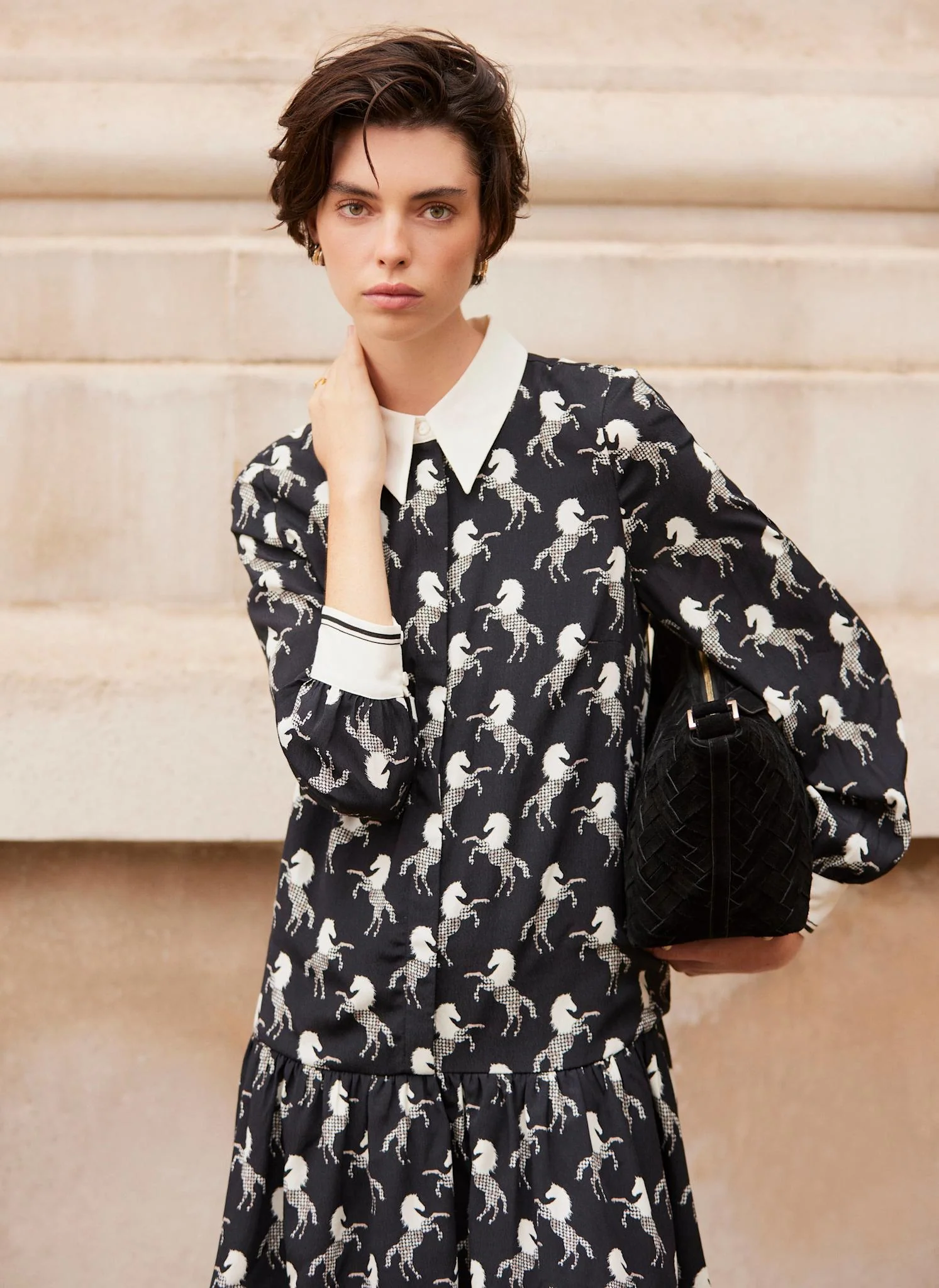 Black Horse Print Mini Shirt Dress - Image 4