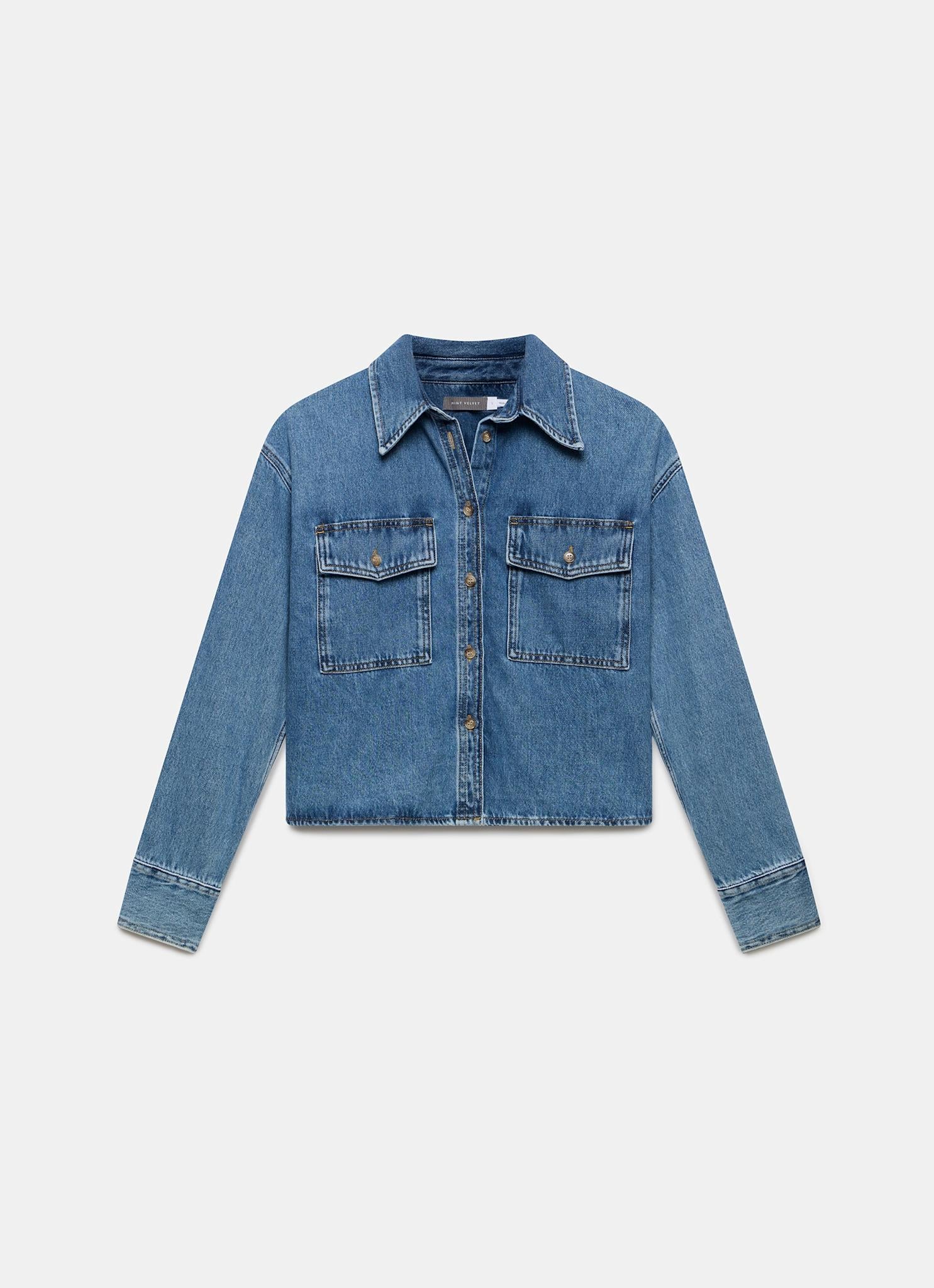 Indigo Cropped Denim Shirt - Image 5