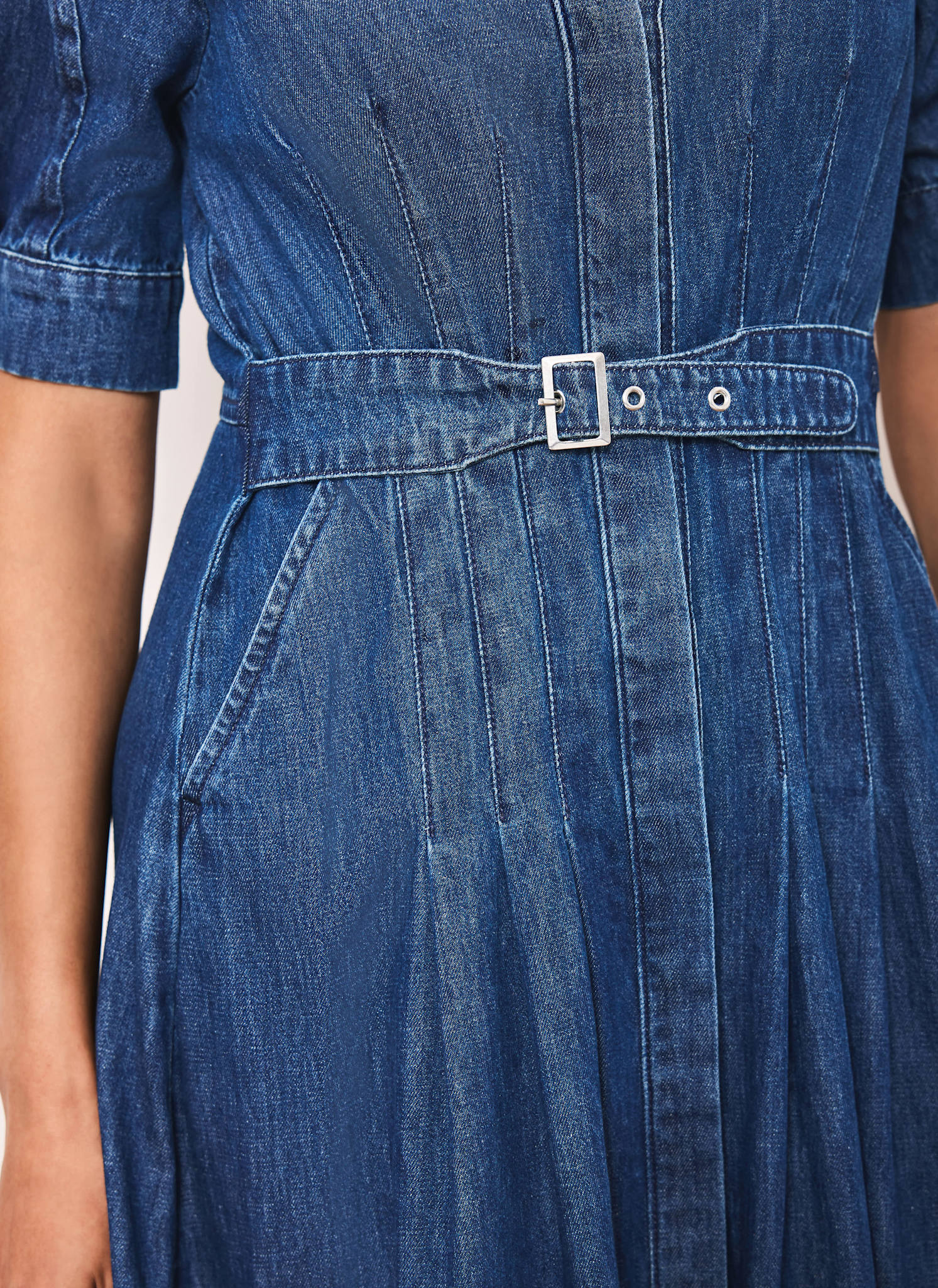 Indigo Denim Belted Midi Shirt Dress - Image 6
