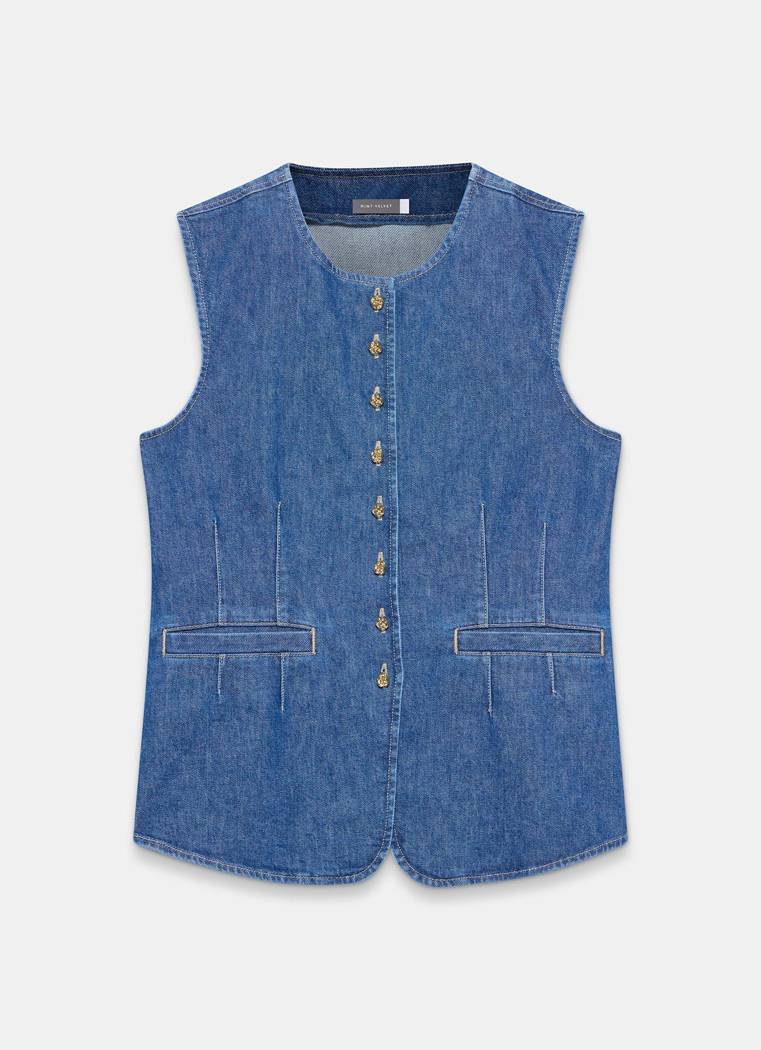 Indigo Denim Longline Waistcoat - Image 7