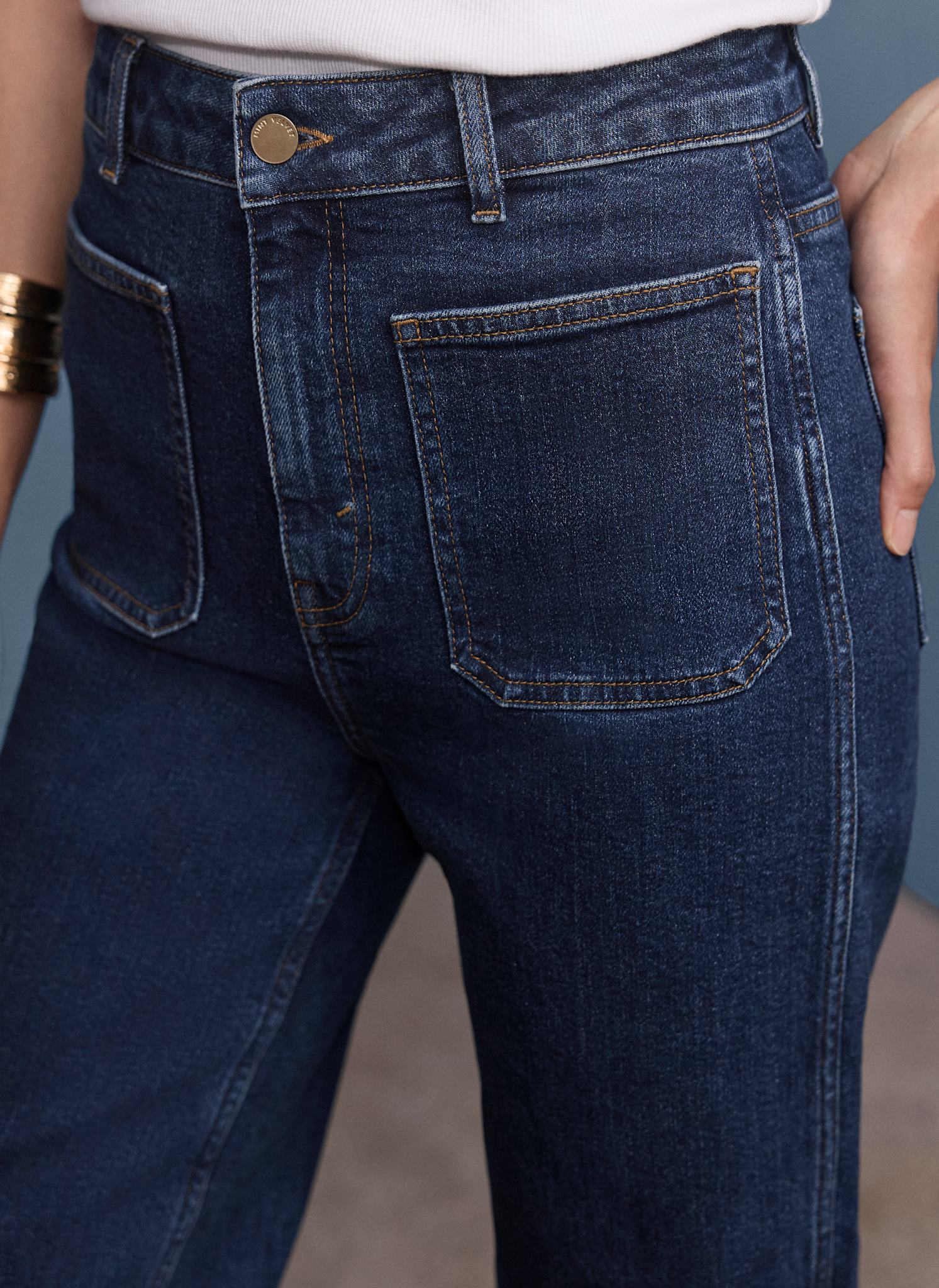 Indigo Relaxed Flare Patch Pocket Jeans - Image 4