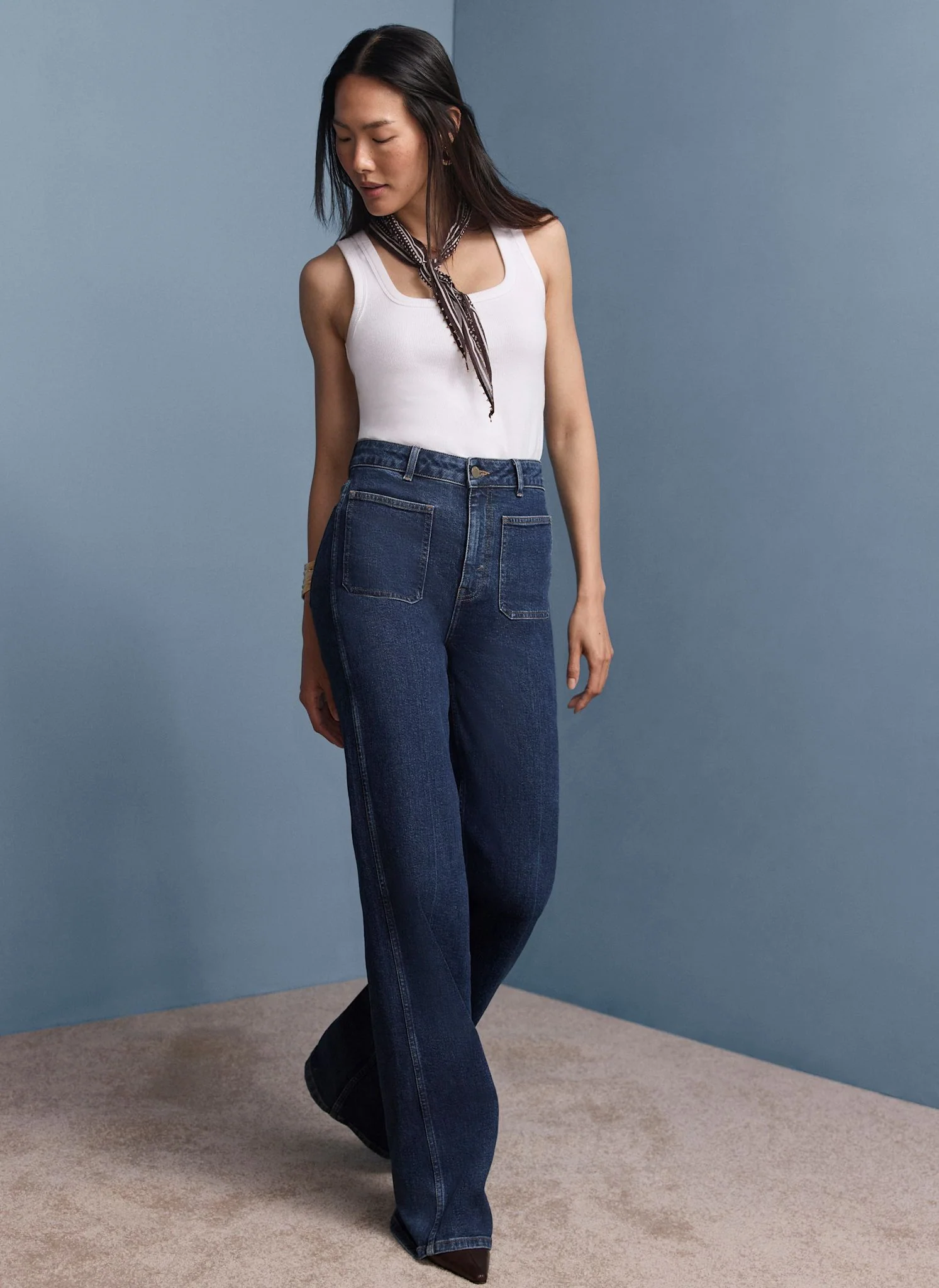 Indigo Relaxed Flare Patch Pocket Jeans - Image 5