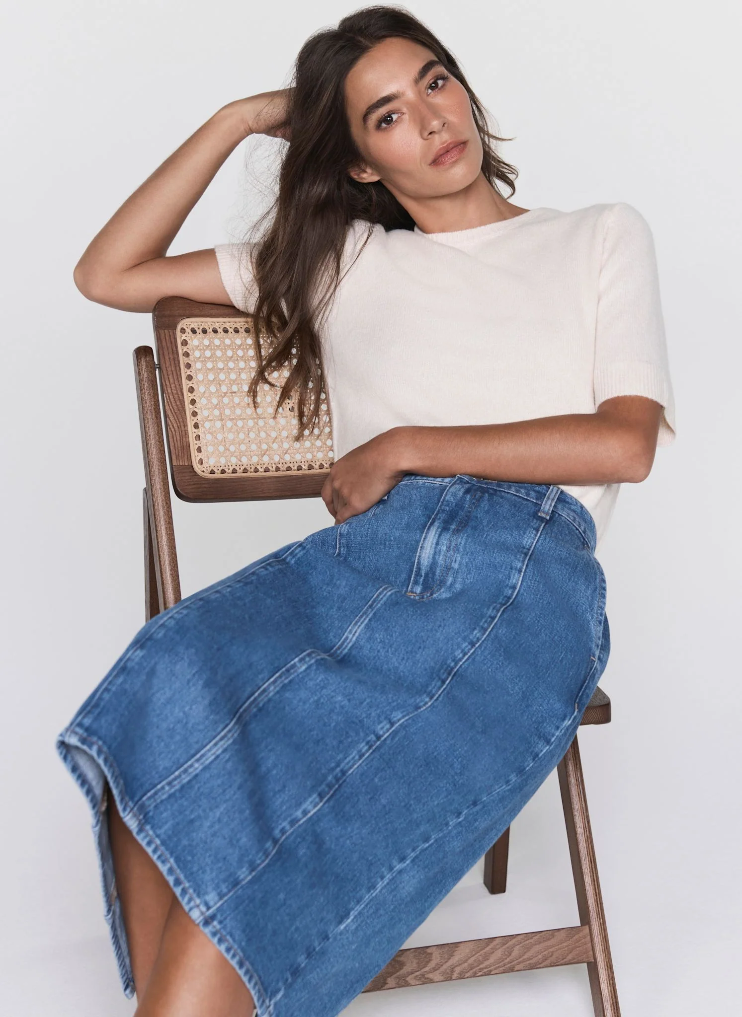 Indigo Denim Straight Midi Skirt - Image 3