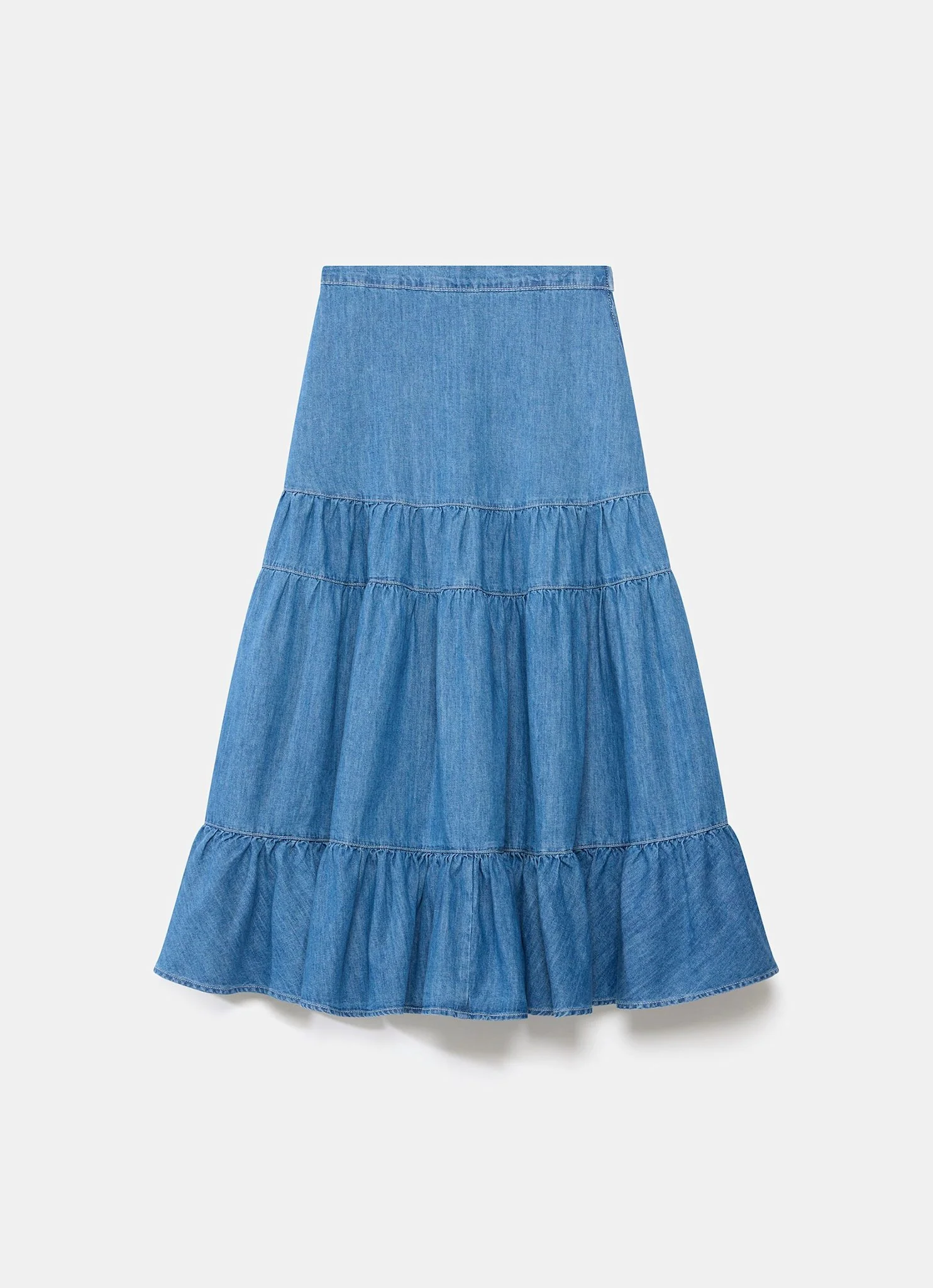 Indigo Tiered Denim Midi Skirt - Image 7