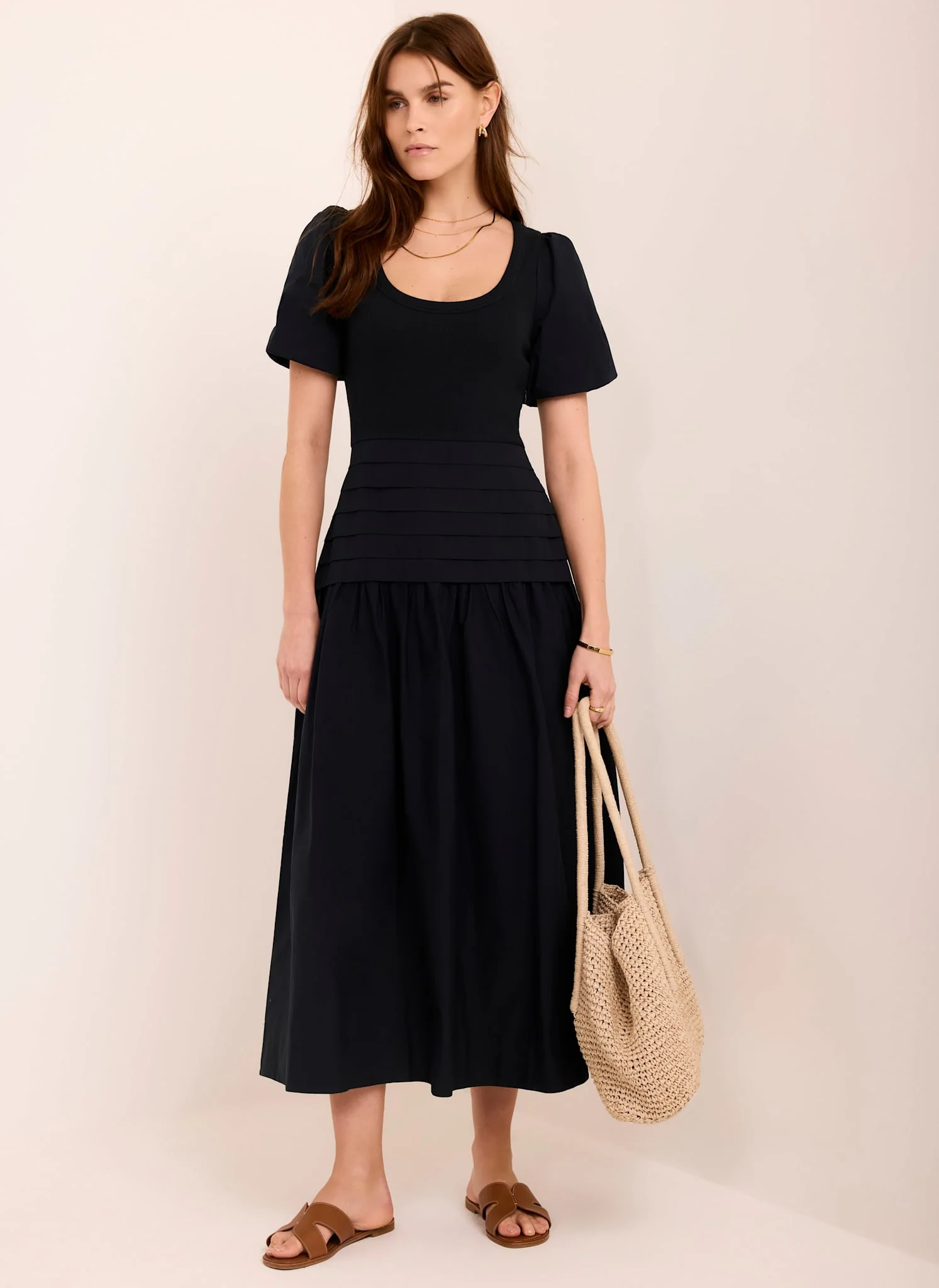 Navy Cotton Blend Midi Dress - Image 5