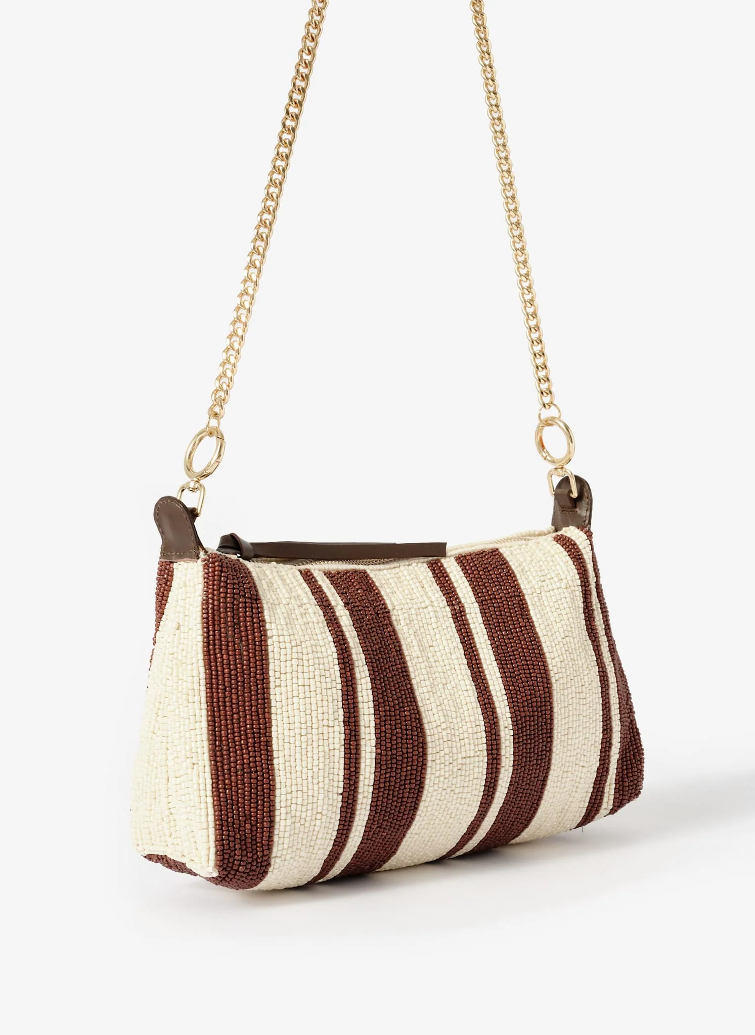 Isla Brown Stripe Beaded Clutch Bag - Image 4