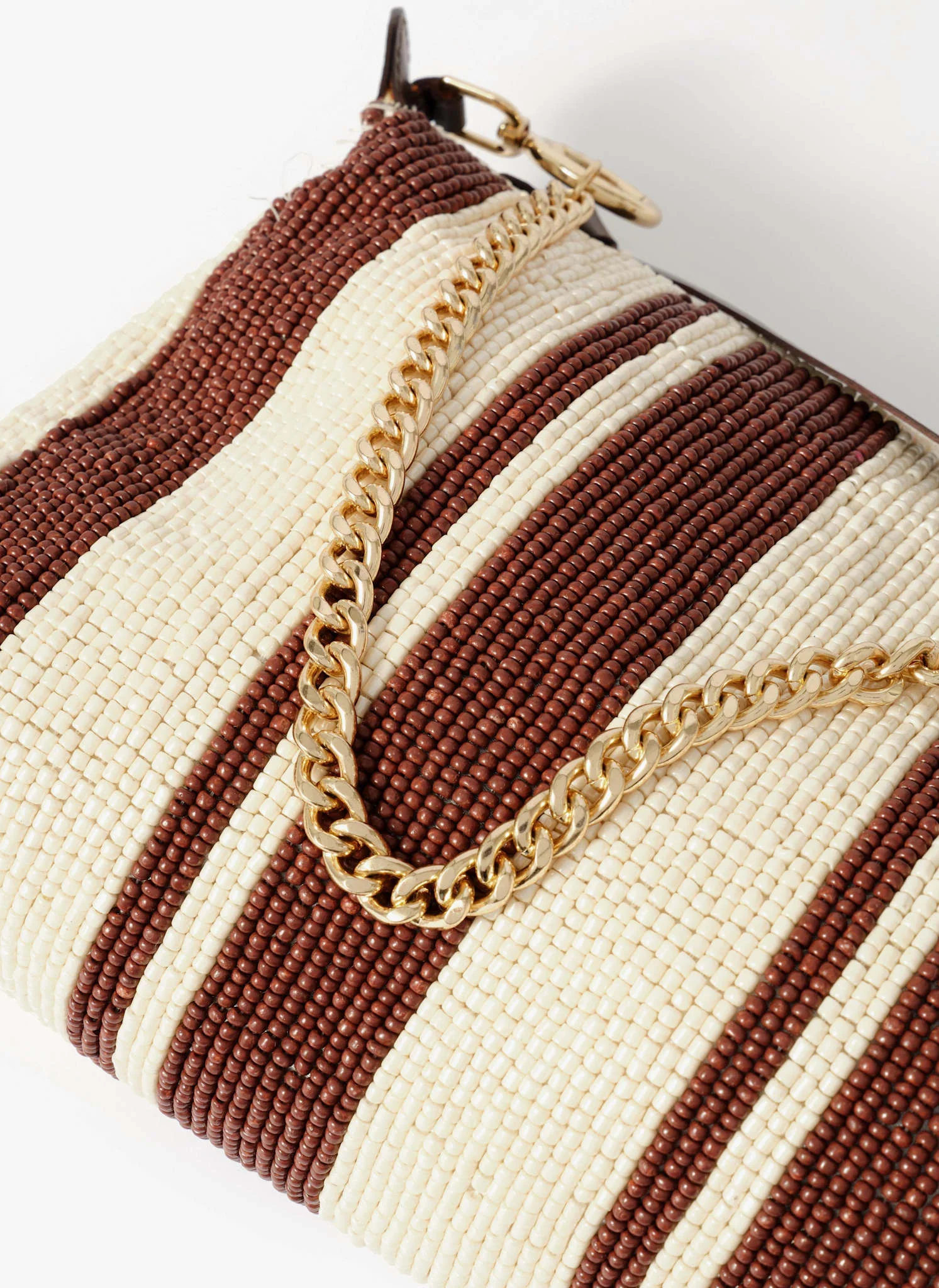 Isla Brown Stripe Beaded Clutch Bag - Image 5