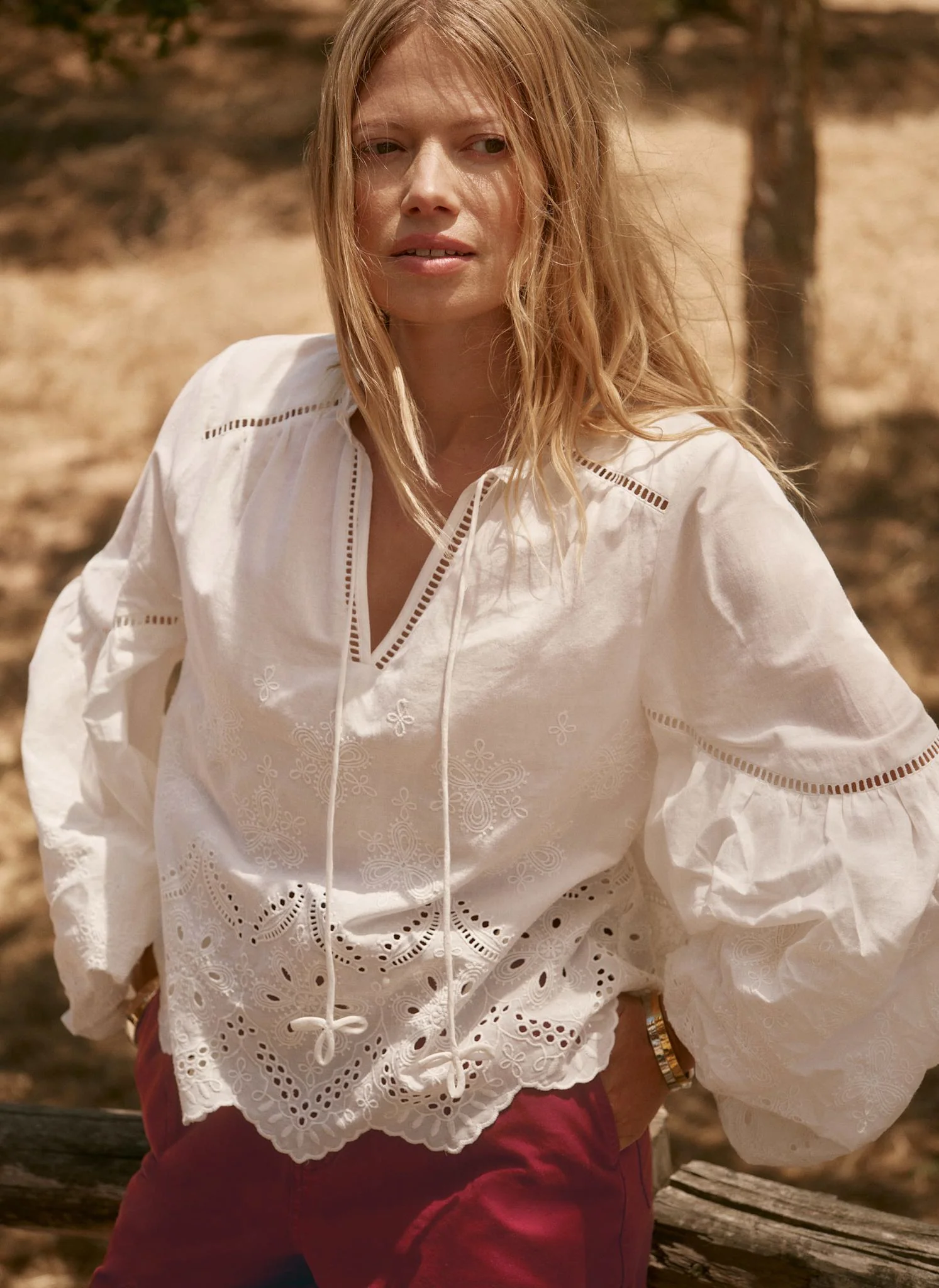 White Cotton Broderie Blouse - Image 2
