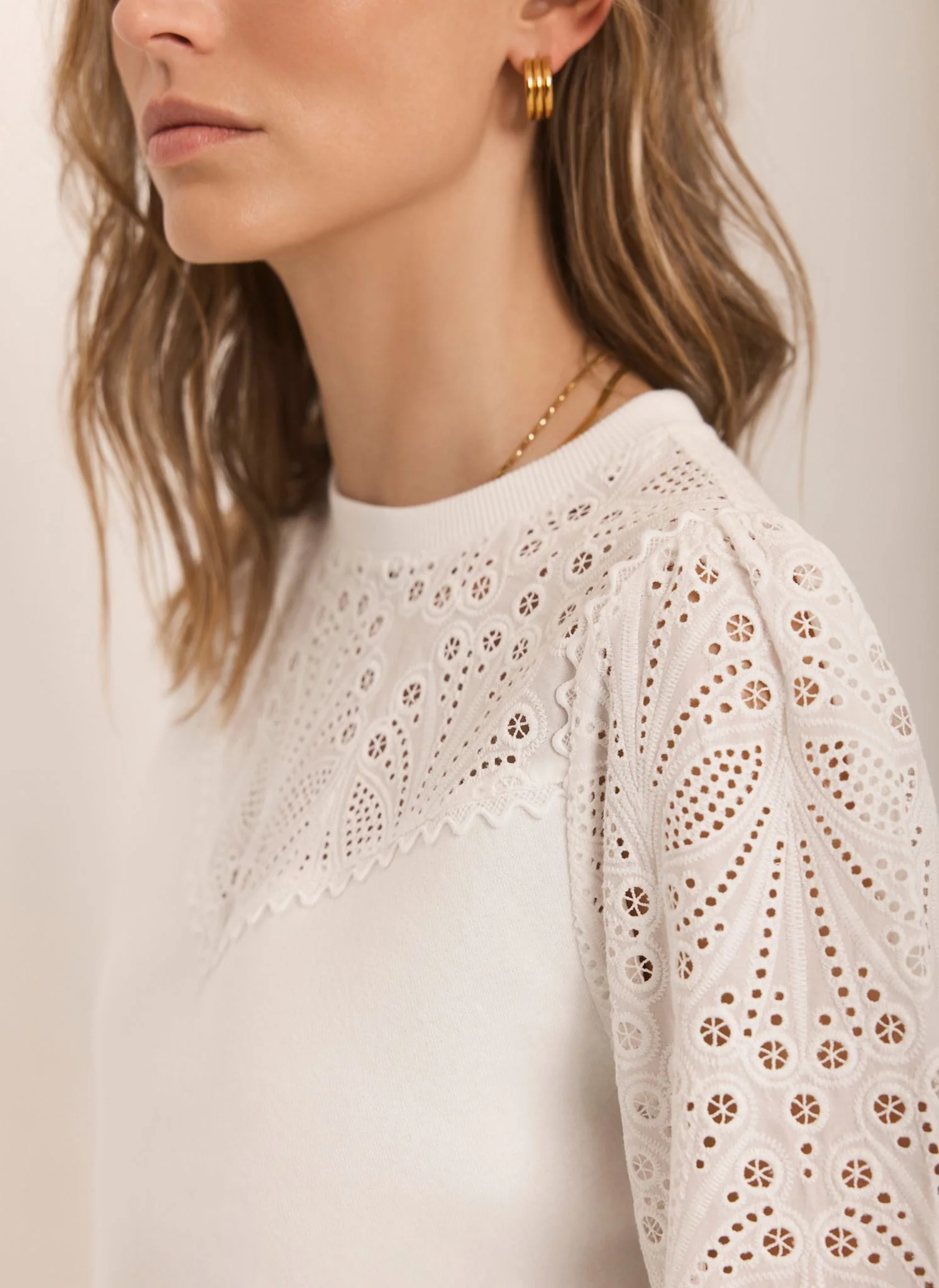 White Cotton Blend Broderie Sweatshirt - Image 4