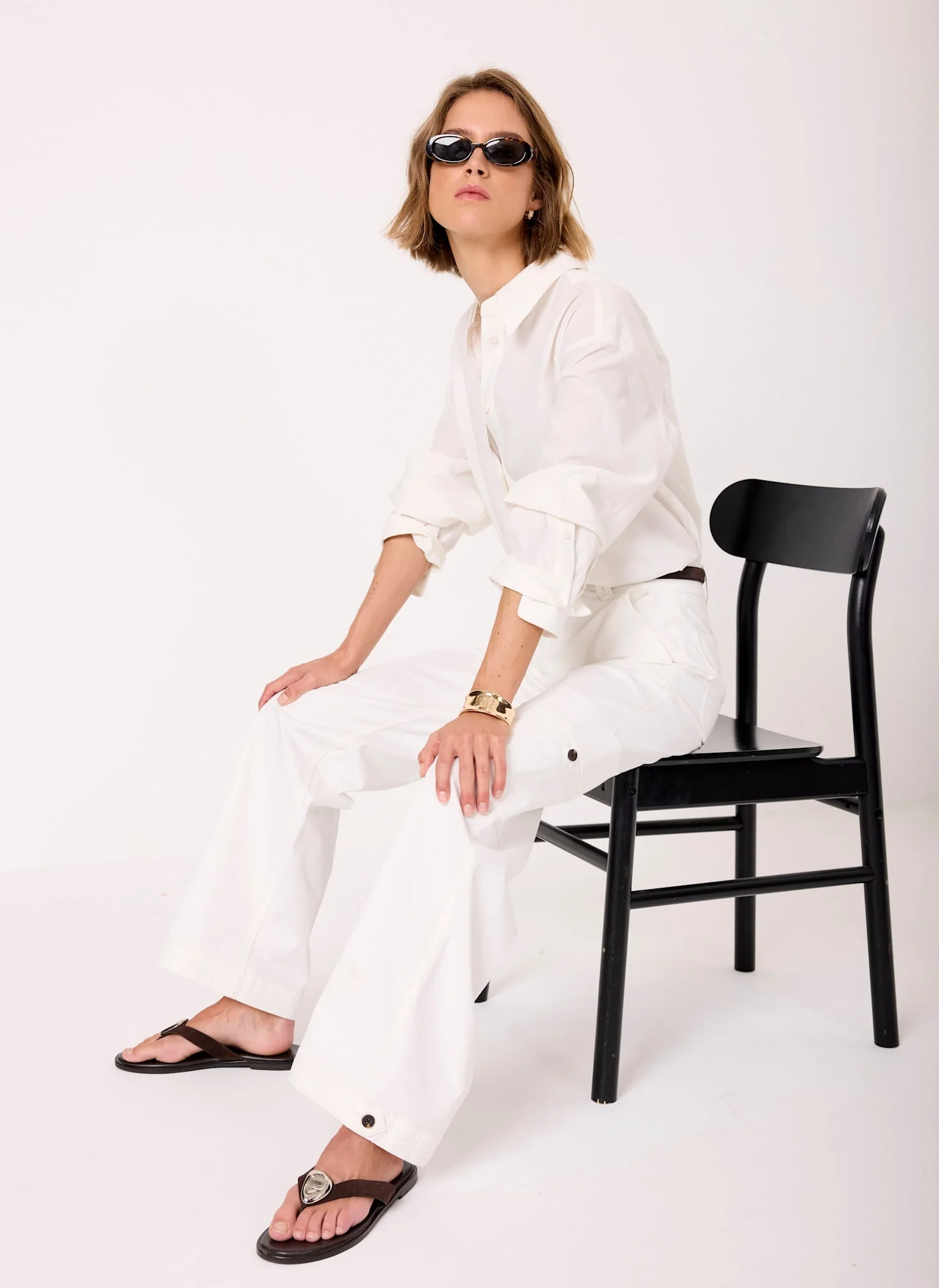 White Utility Chino Wide Leg Trousers - Image 3