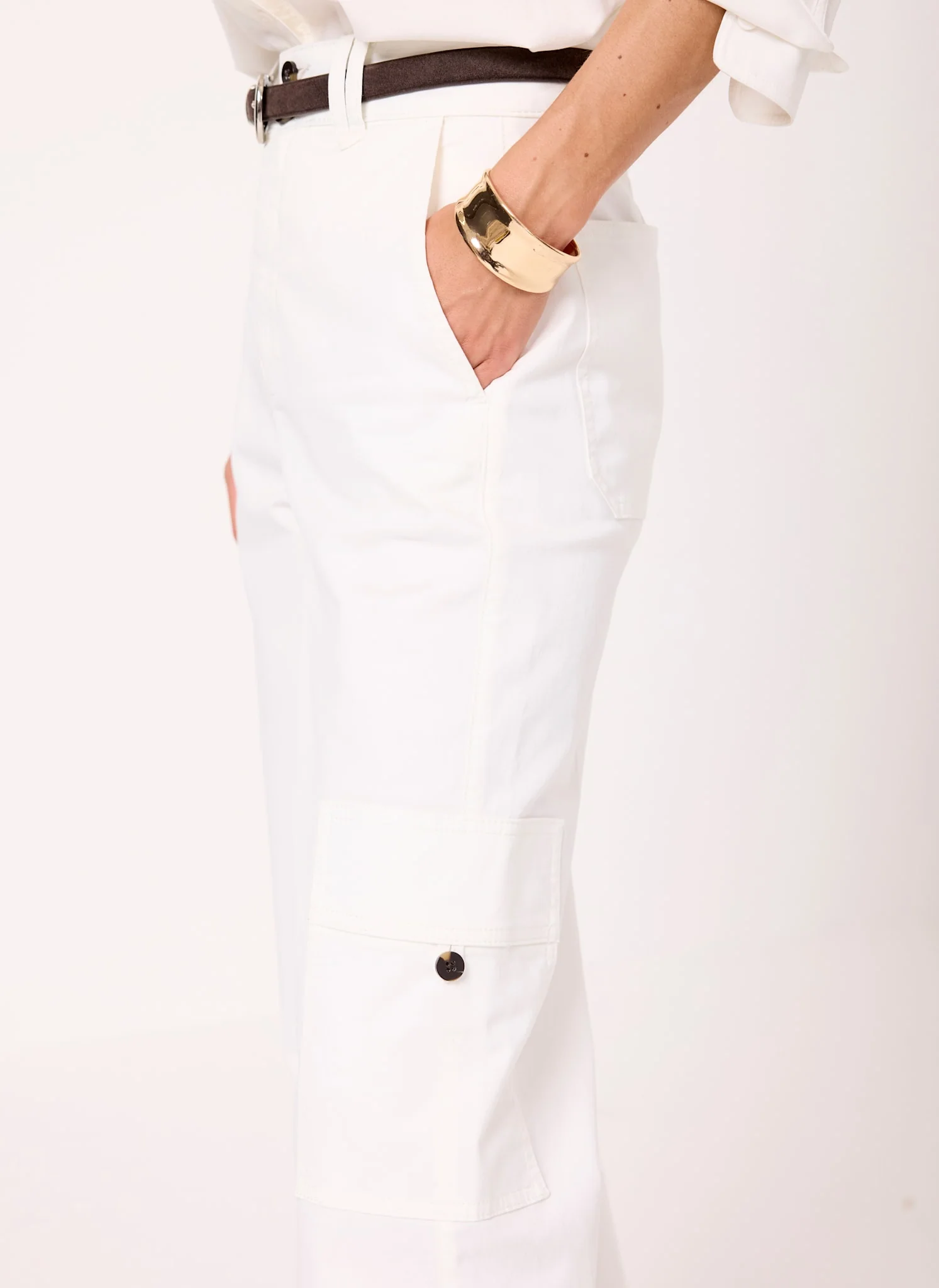 White Utility Chino Wide Leg Trousers - Image 5