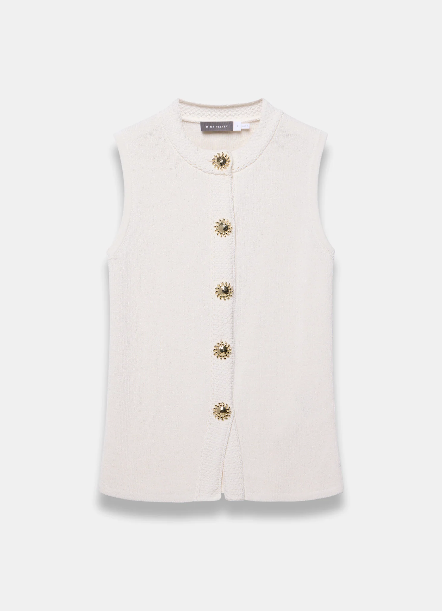 White Sunray Button Knit Sleeveless Top - Image 6