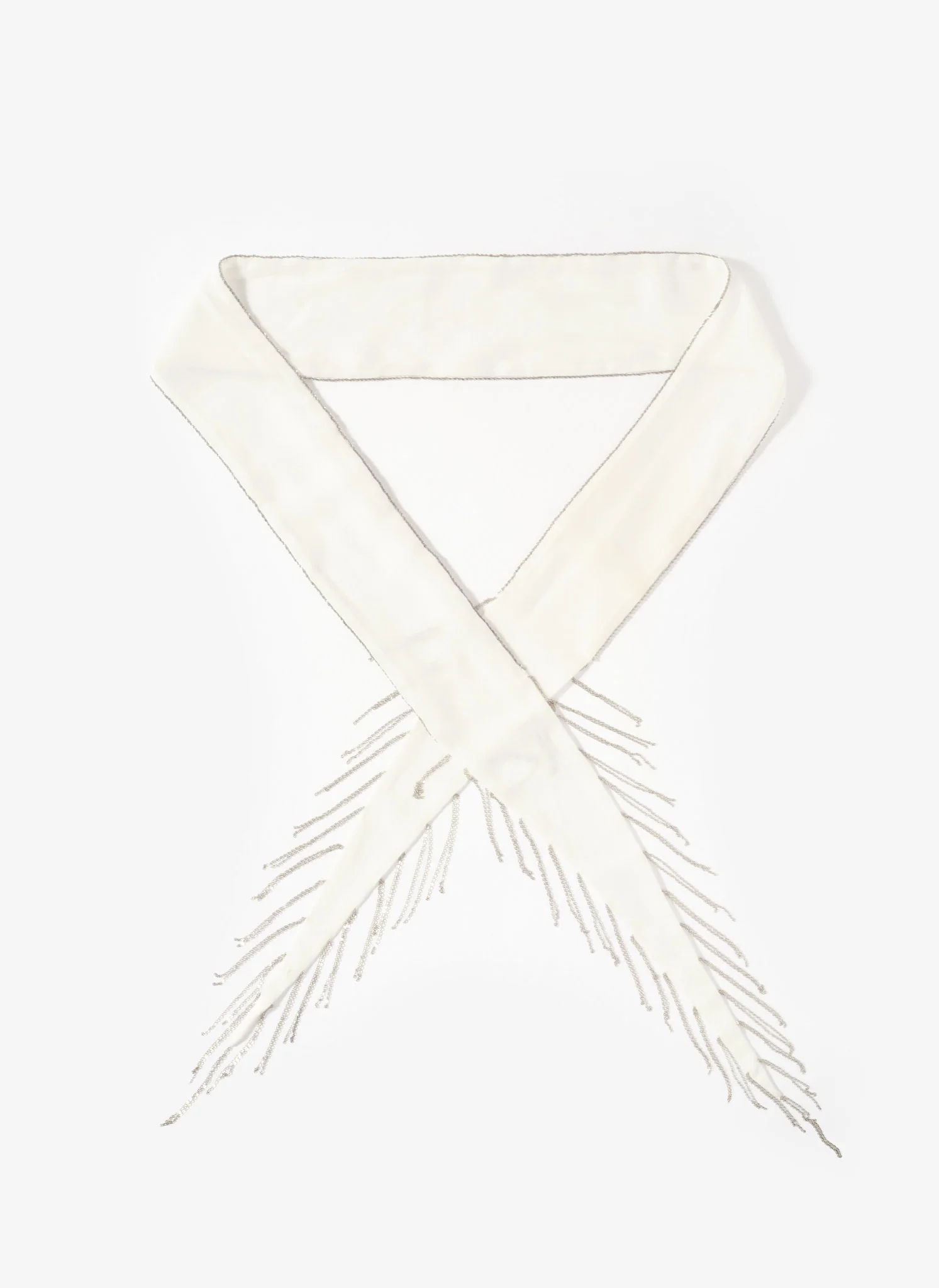 White Chain Fringe Skinny Scarf - Image 2