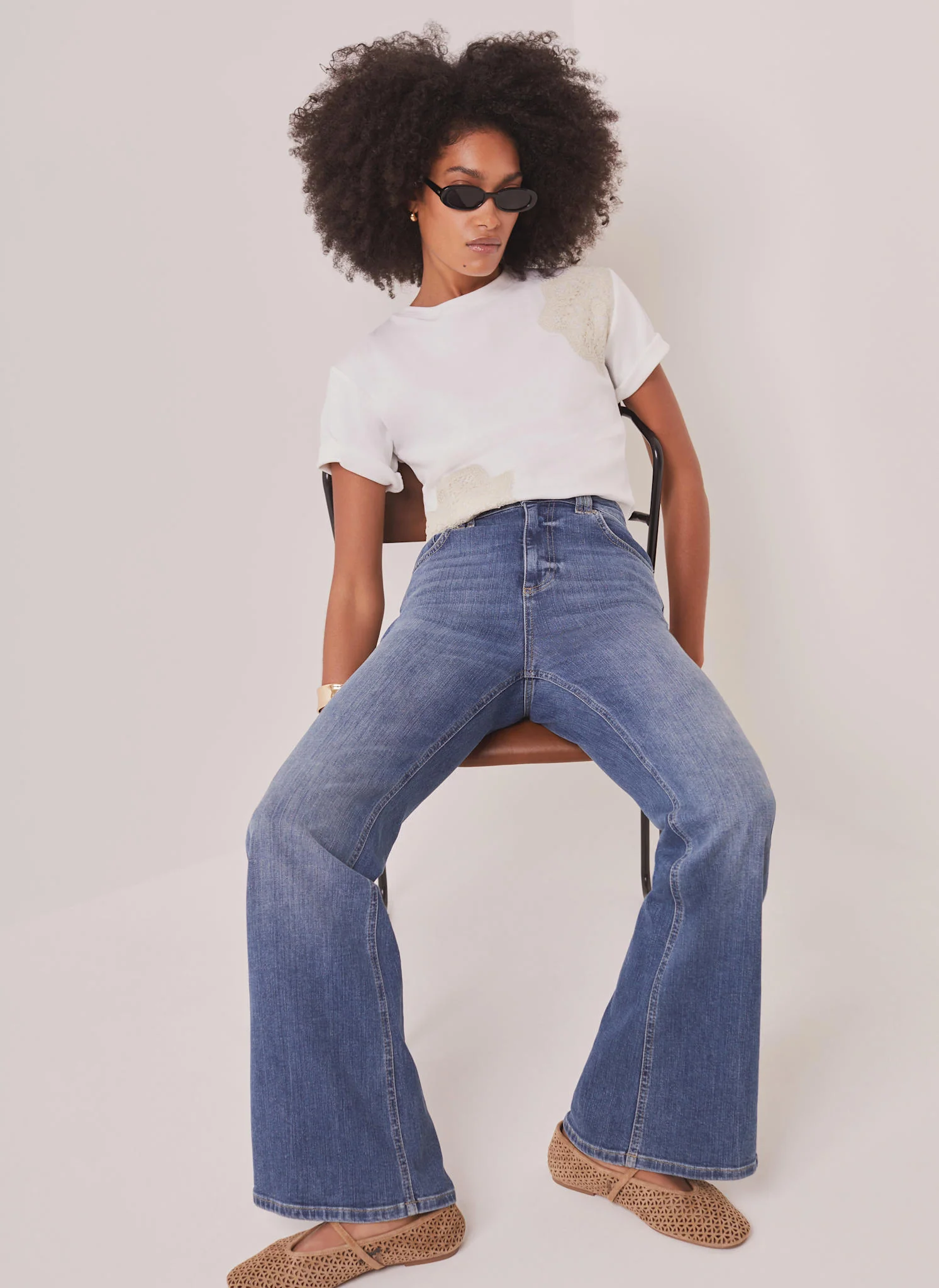 White Cotton Crochet Detail T-Shirt - Image 4